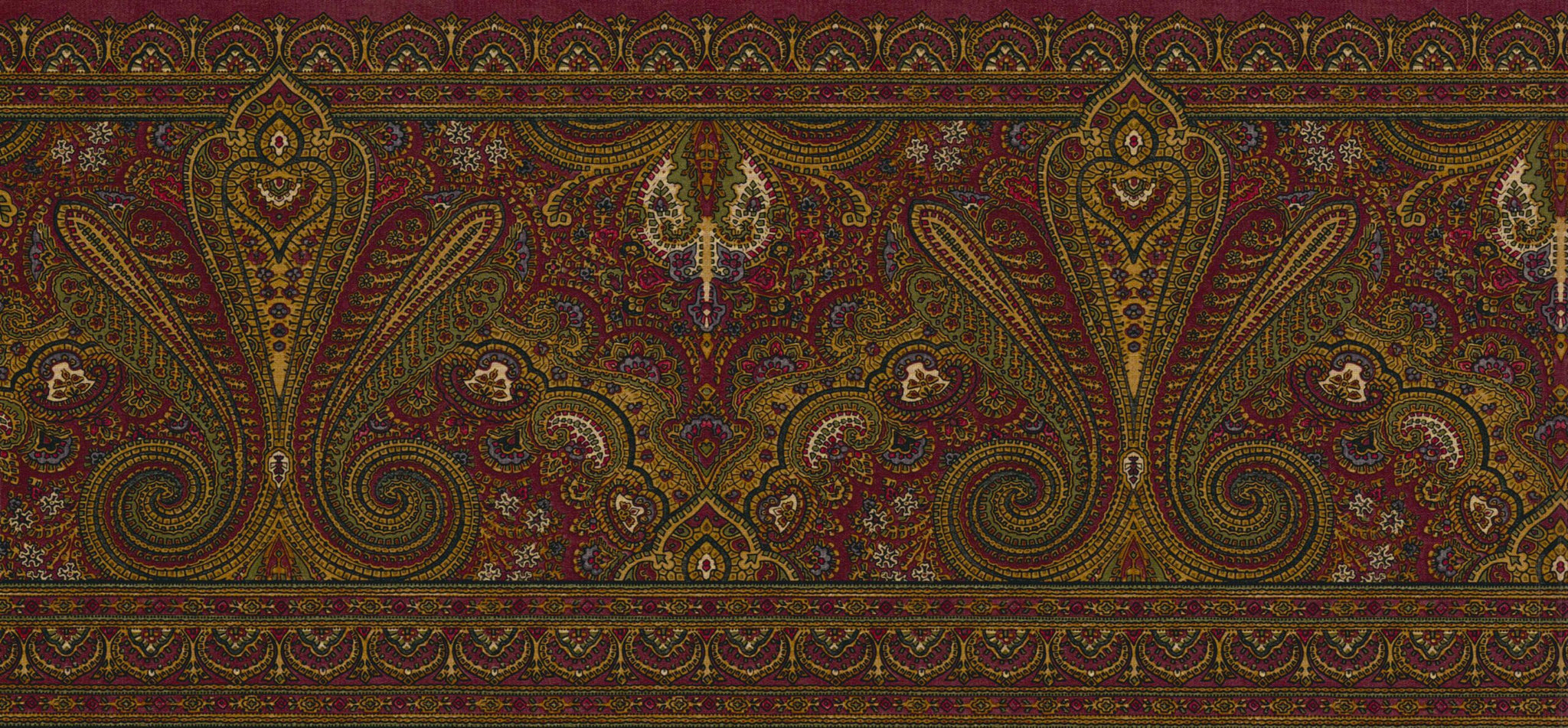 Prepasted Wallpaper Border - Abstract Brown, Green, Burgundy Paisley Wall Border Retro Design, 15 ft x 9 in (4.57m x 22.86cm)