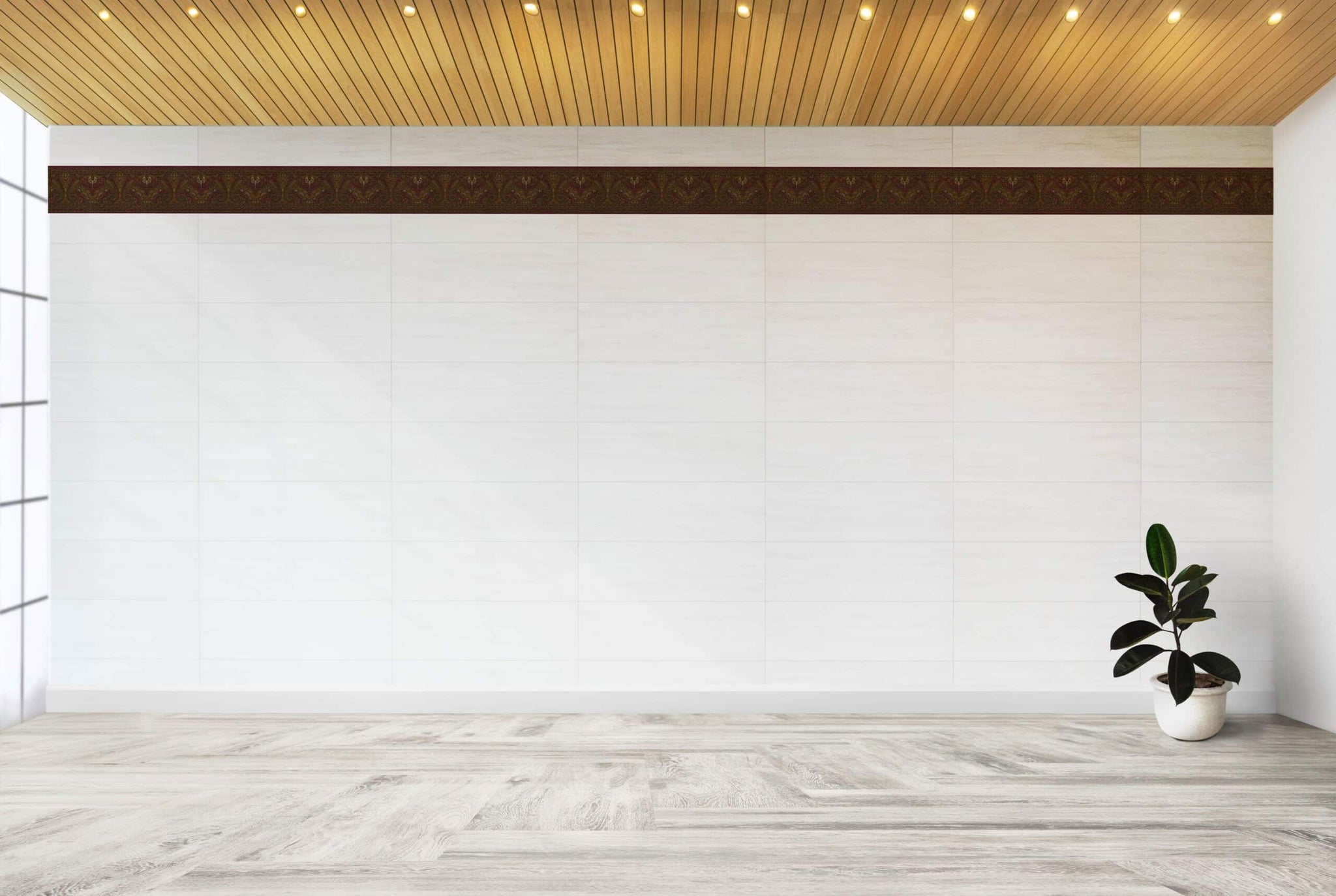 Prepasted Wallpaper Border - Abstract Brown, Green, Burgundy Paisley Wall Border Retro Design, 15 ft x 9 in (4.57m x 22.86cm)