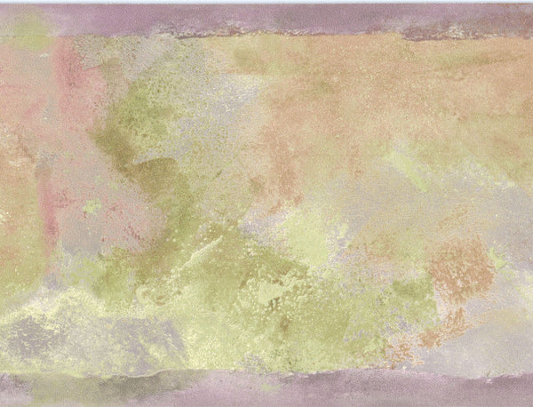 Prepasted Wallpaper Border - Abstract Pink, Purple, Beige, Green Brush Strokes Wall Border Retro Design, 15 ft x 6.89 in (4.57m x 17.5cm)