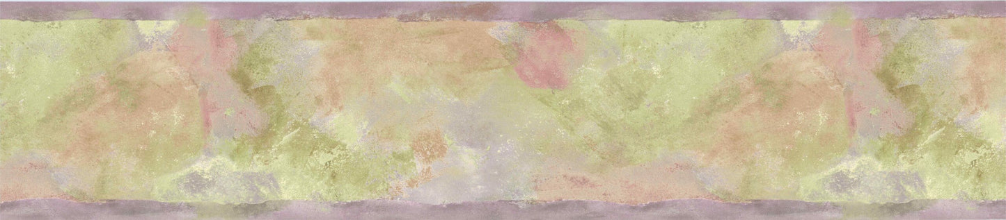 Prepasted Wallpaper Border - Abstract Pink, Purple, Beige, Green Brush Strokes Wall Border Retro Design, 15 ft x 6.89 in (4.57m x 17.5cm)