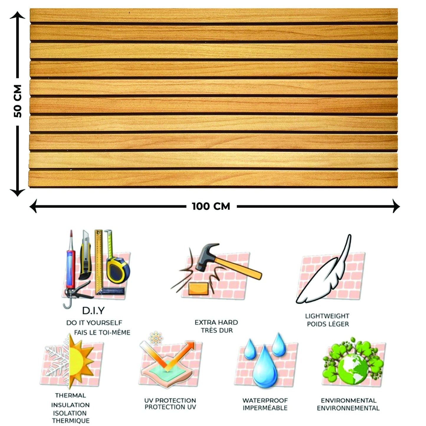 Dundee Deco 3D Wall Panels Wooden Effect - Cladding, Yellow Brown Wood Look Wall Paneling, Styrofoam Facing for Interior and Exterior Applications, DIY, Set of 10, Covers 54 sq ft