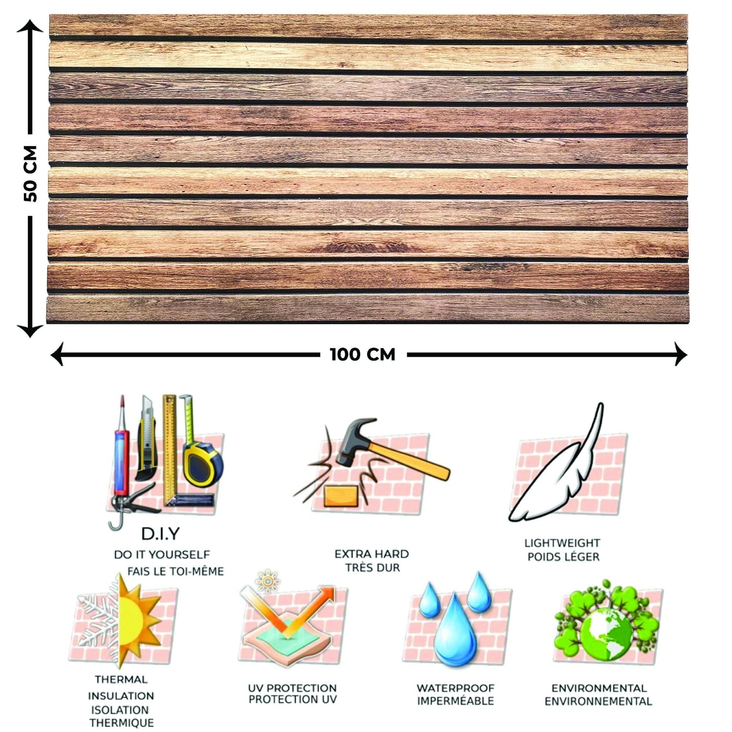 Outlet Distressed Brown Wood Look Wall Paneling, Styrofoam Facing, Single Panel, Covers 5.4 sq ft