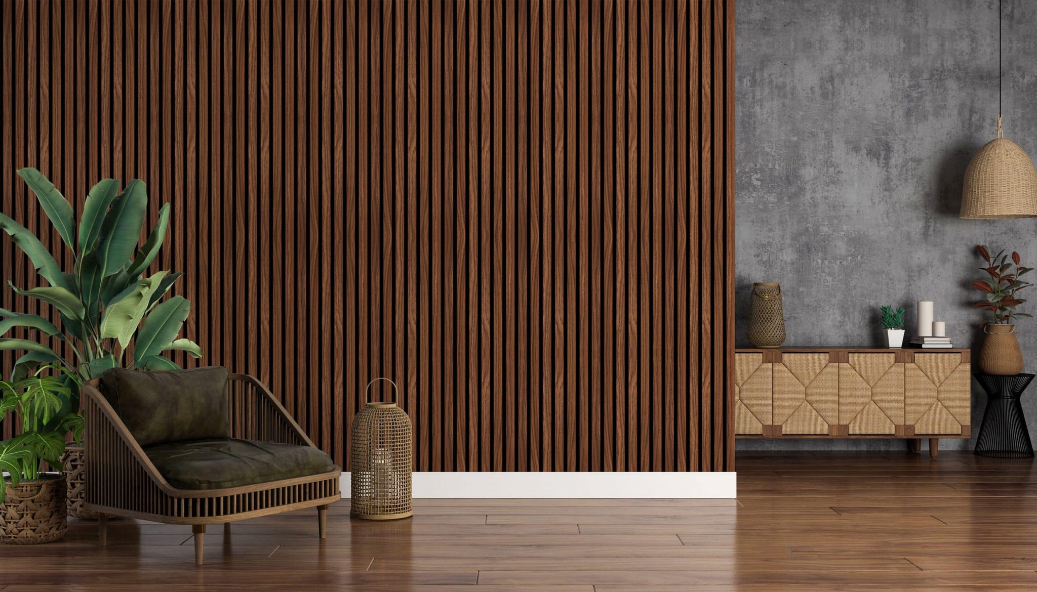 Dundee Deco Slat Wall Panels - Faux Wood Styrofoam Wall Paneling for Interior and Exterior Walls - Extra Long Fluted Acoustic Wall Panels,  Modern Wood Slats for Accent Walls - Auburn, 106 in x 10 in, Pack of 3, Total Coverage 22 sq ft