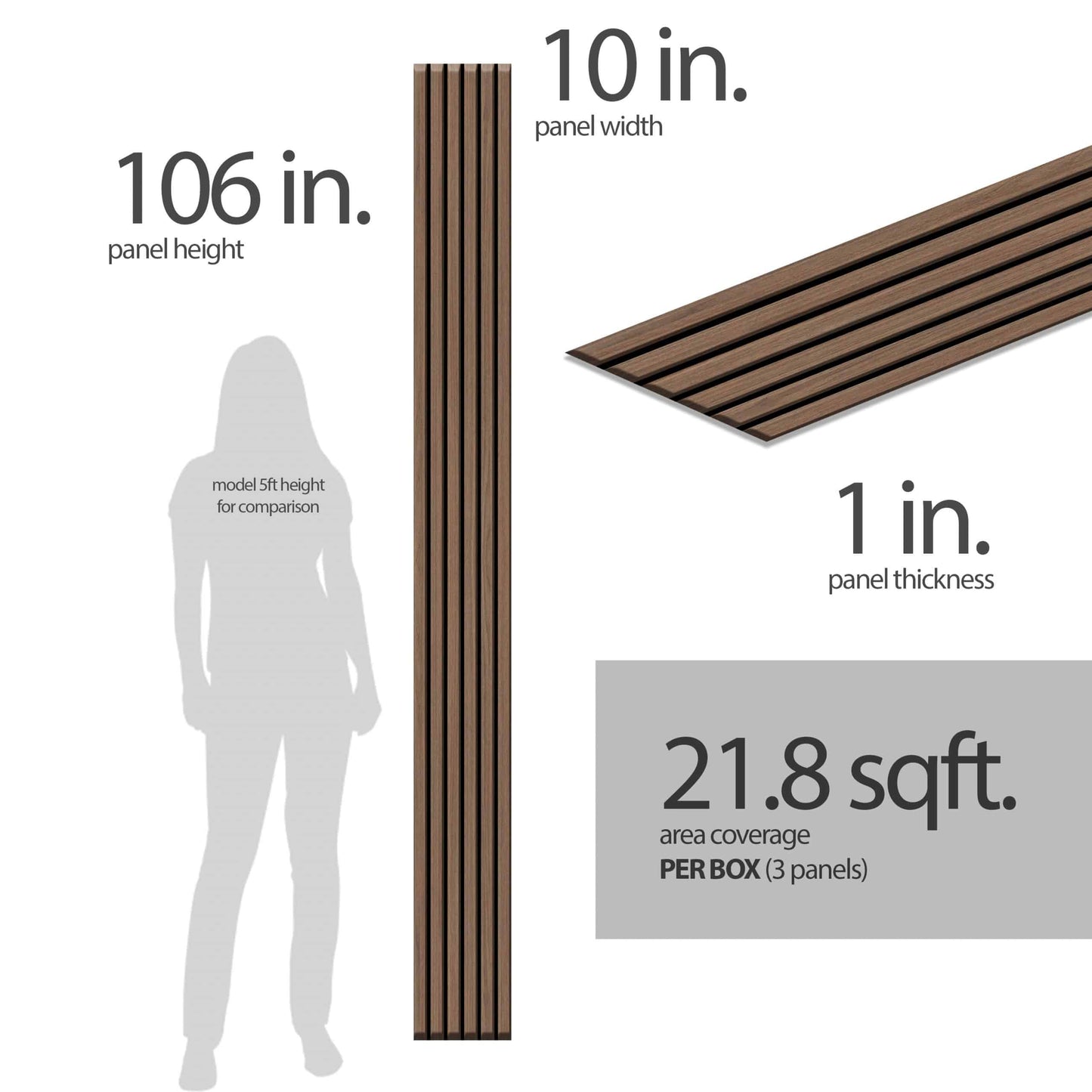 Dundee Deco Slat Wall Panels - Faux Wood Styrofoam Wall Paneling for Interior and Exterior Walls - Extra Long Fluted Acoustic Wall Panels,  Modern Wood Slats for Accent Walls - Walnut Brown, 106 in x 10 in, Pack of 3, Total Coverage 22 sq ft