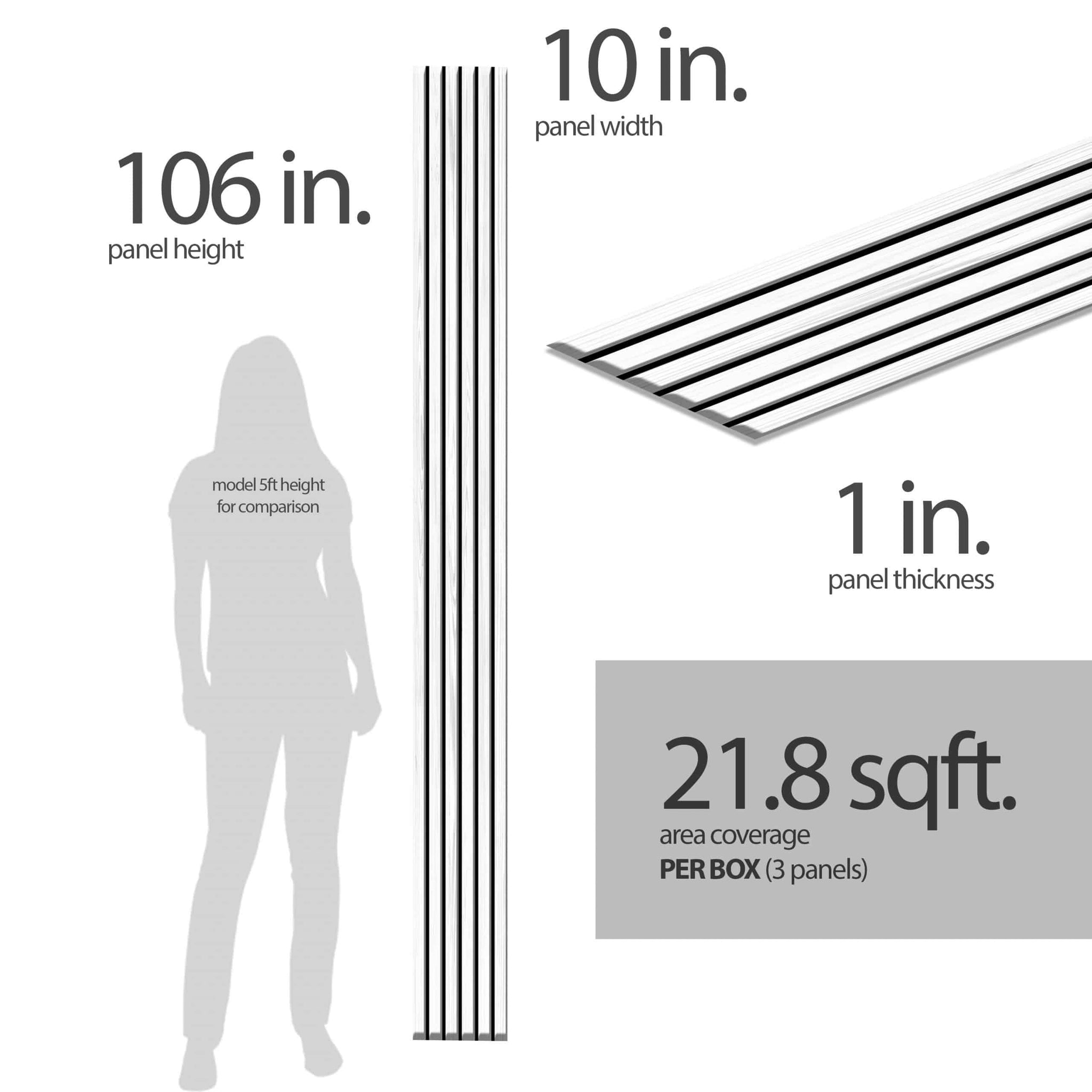 Dundee Deco Slat Wall Panels - Faux Wood Styrofoam Wall Paneling for Interior and Exterior Walls - Extra Long Fluted Acoustic Wall Panels,  Modern Wood Slats for Accent Walls - Grey White, 106 in x 10 in, Pack of 3, Total Coverage 22 sq ft