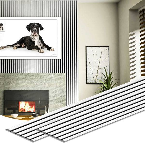 Dundee Deco Slat Wall Panels - Faux Wood Styrofoam Wall Paneling for Interior and Exterior Walls - Extra Long Fluted Acoustic Wall Panels,  Modern Wood Slats for Accent Walls - Grey White, 106 in x 10 in, Pack of 3, Total Coverage 22 sq ft