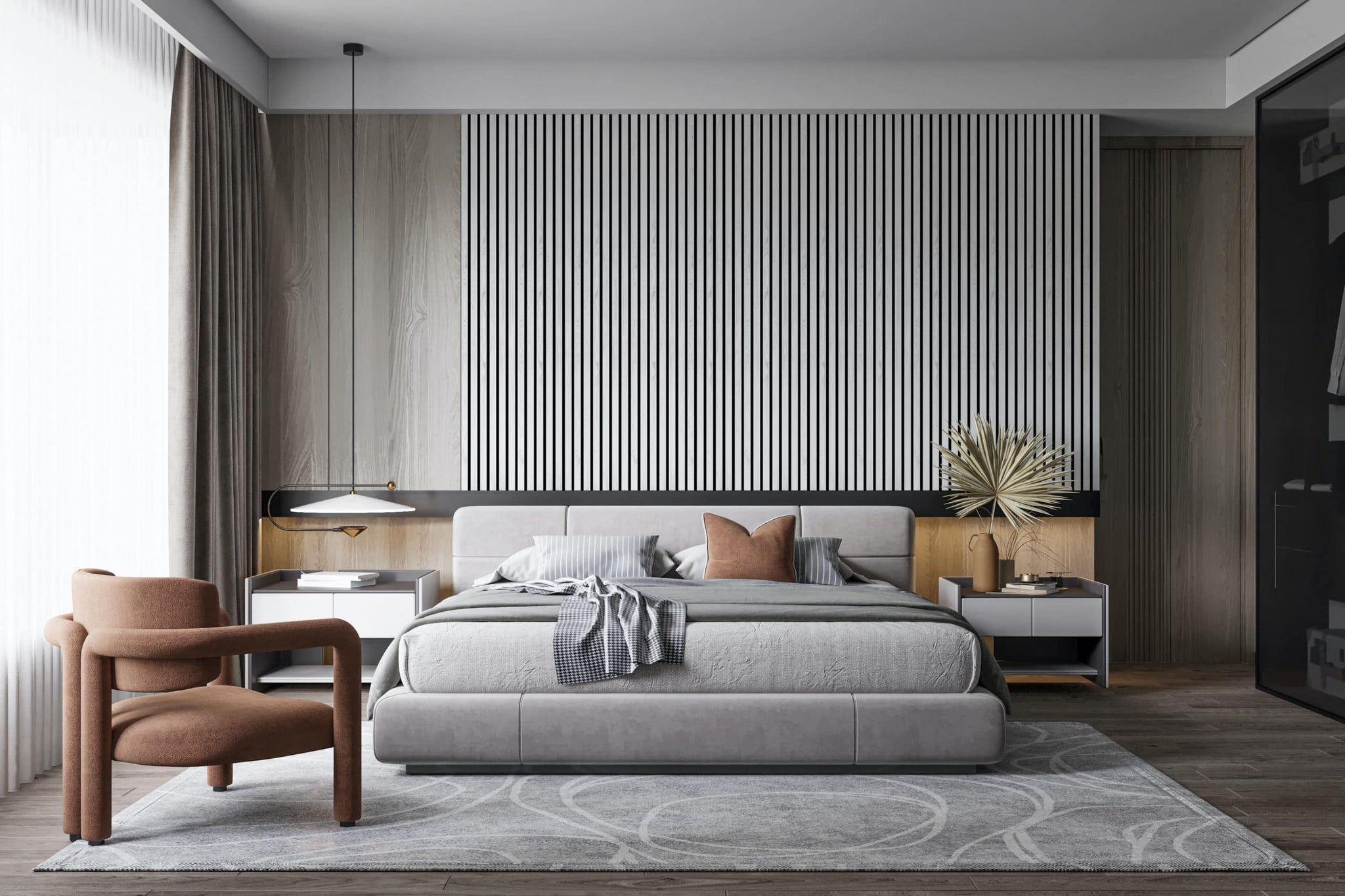 Dundee Deco Slat Wall Panels - Faux Wood Styrofoam Wall Paneling for Interior and Exterior Walls - Extra Long Fluted Acoustic Wall Panels,  Modern Wood Slats for Accent Walls - Grey White, 106 in x 10 in, Pack of 3, Total Coverage 22 sq ft