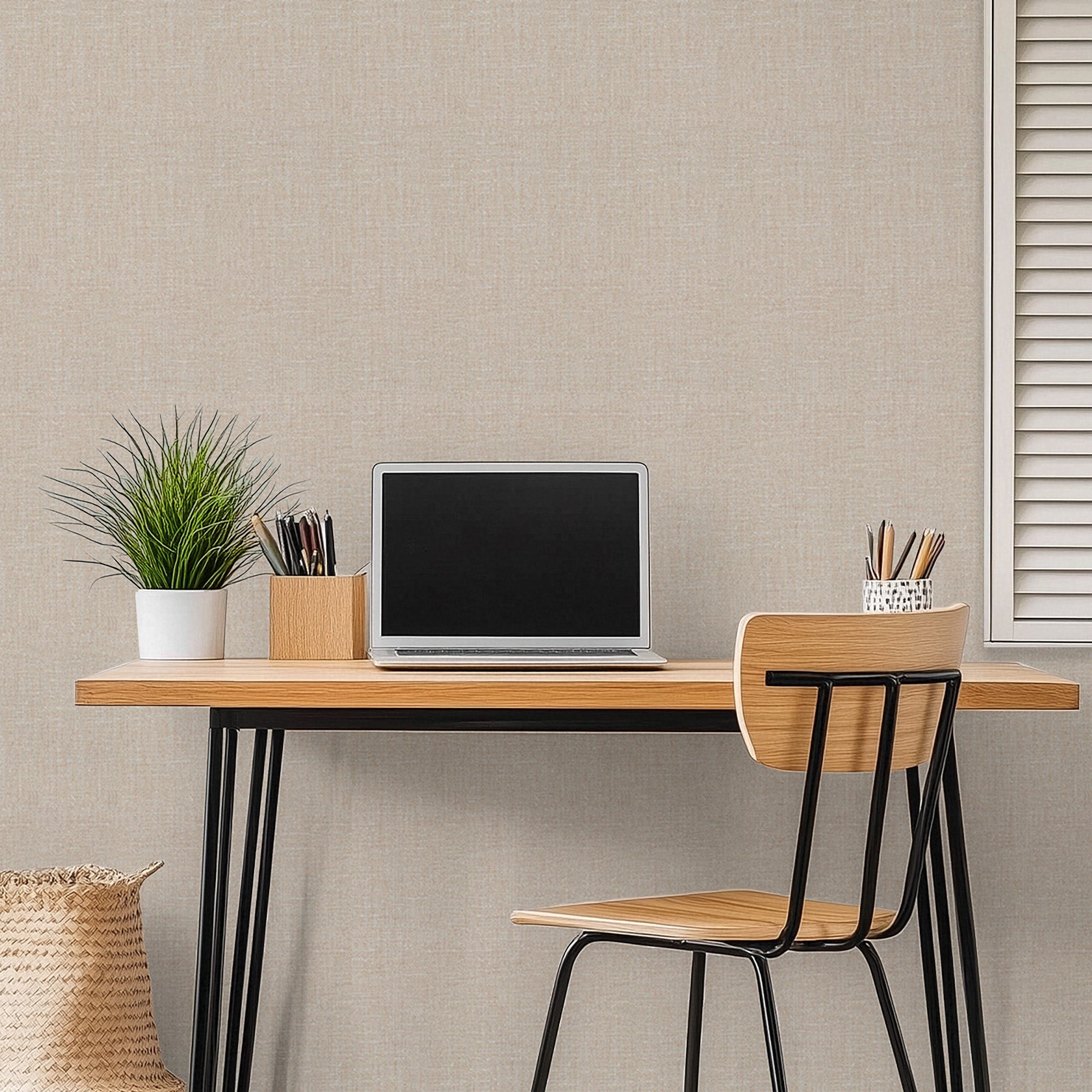 Peel & Stick Fabric Textured Wallpaper Roll - 3D Foam Decorative Wall Finishing - Pale Beige