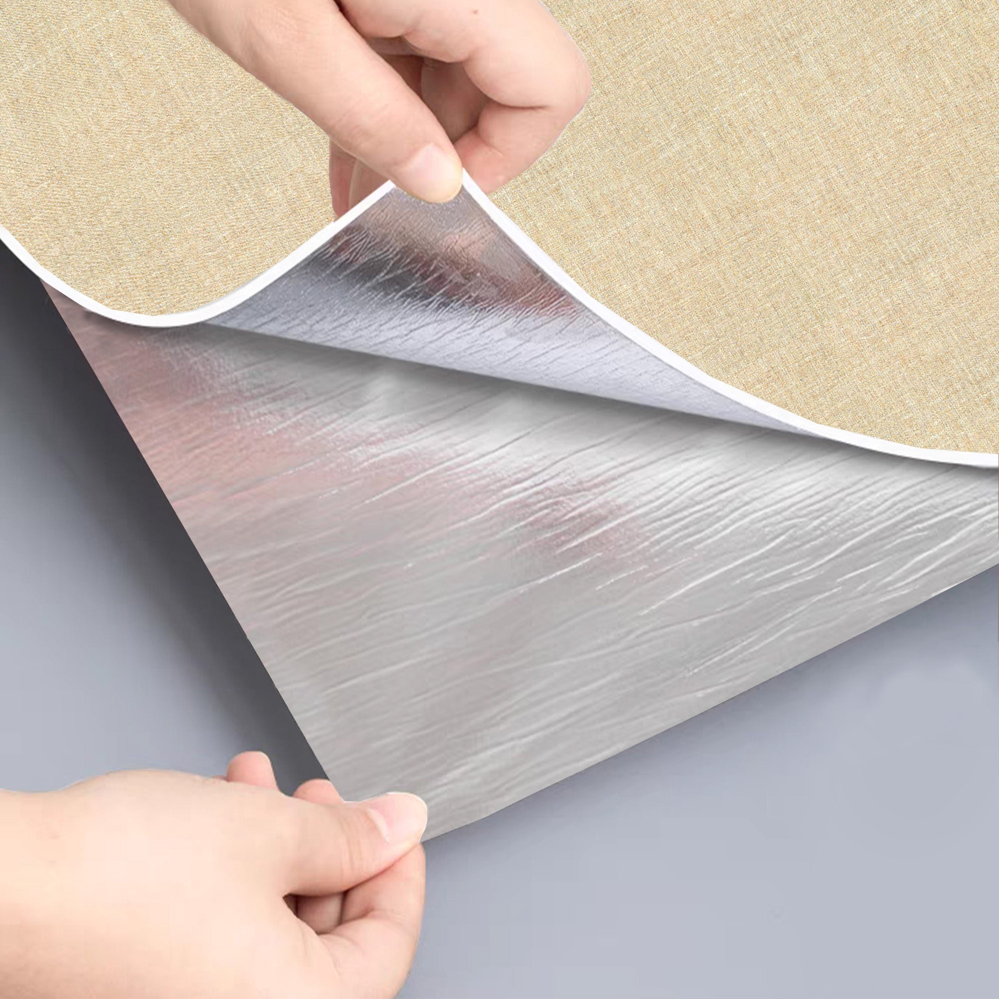 Peel & Stick Fabric Textured Wallpaper Roll - 3D Foam Decorative Wall Finishing - Warm Beige