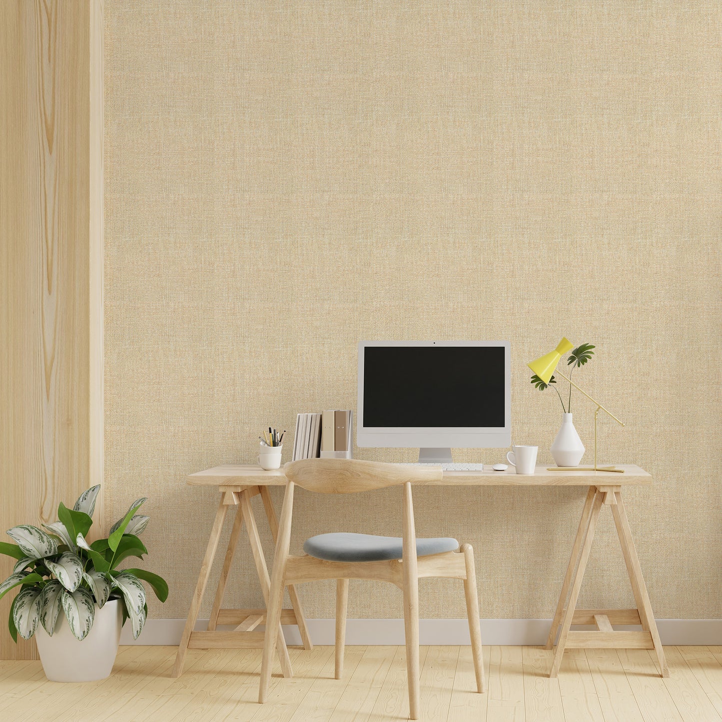Peel & Stick Fabric Textured Wallpaper Roll - 3D Foam Decorative Wall Finishing - Warm Beige