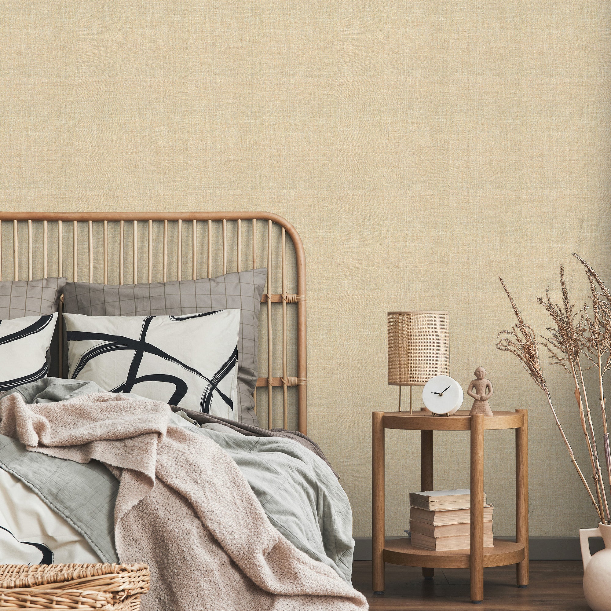 Peel & Stick Fabric Textured Wallpaper Roll - 3D Foam Decorative Wall Finishing - Warm Beige