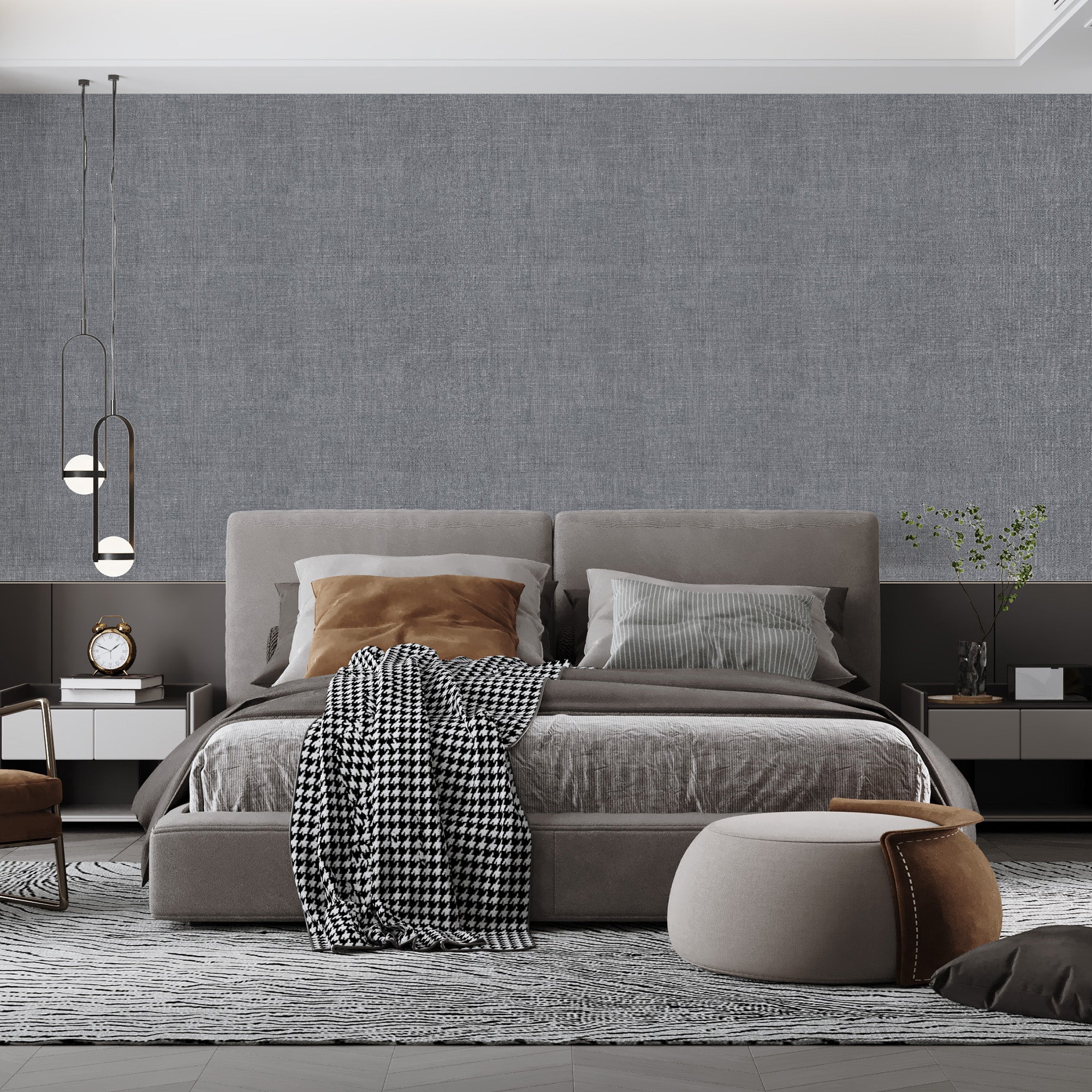 Peel & Stick Fabric Textured Wallpaper Roll - 3D Foam Decorative Wall Finishing - Charcoal Grey