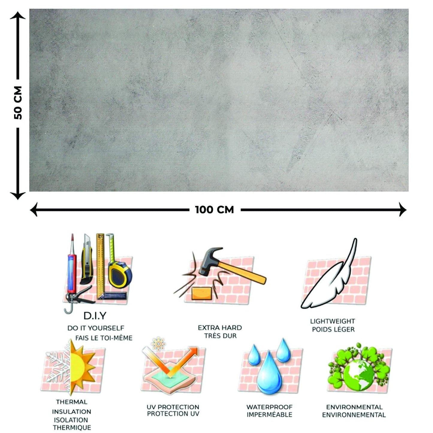 Outlet Beige Grey Cement Look Wall Paneling, Styrofoam Facing, Single Panel, Covers 5.4 sq ft