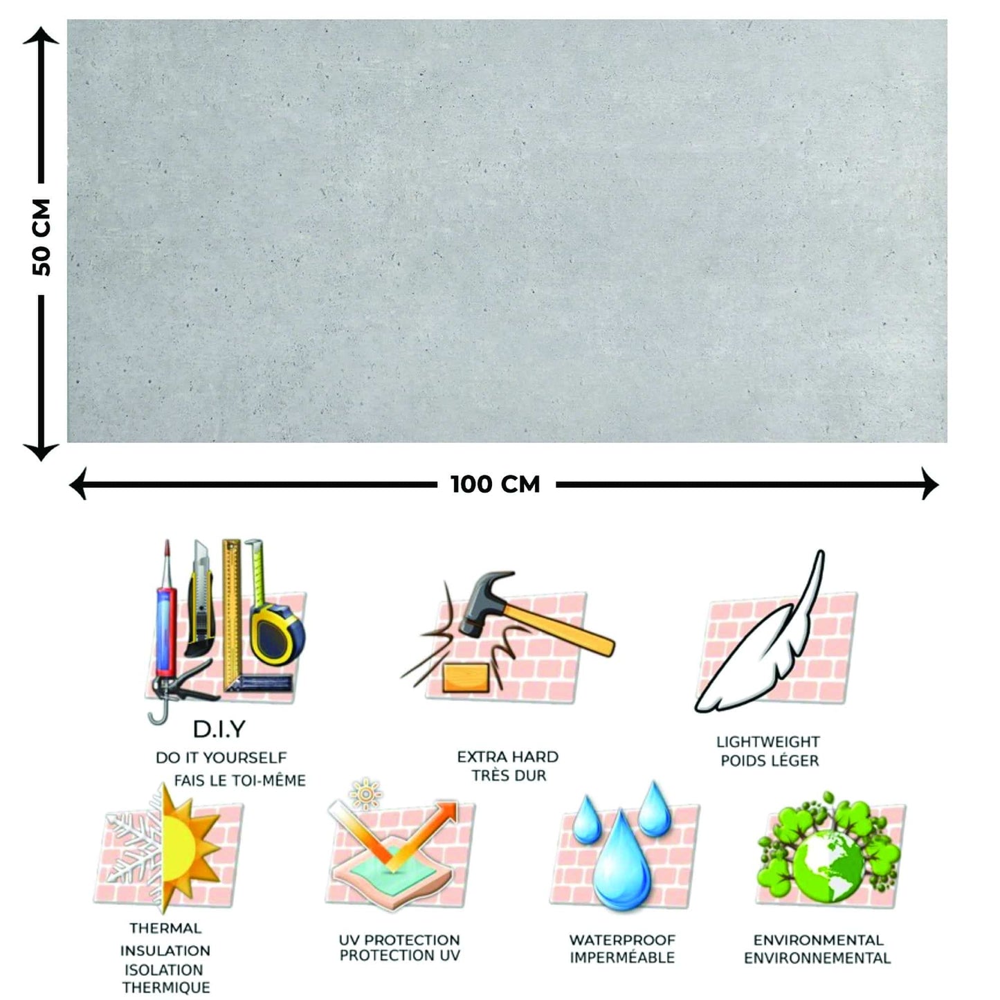 Outlet Silver Grey Cement Look Wall Paneling, Styrofoam Facing, Single Panel, Covers 5.4 sq ft