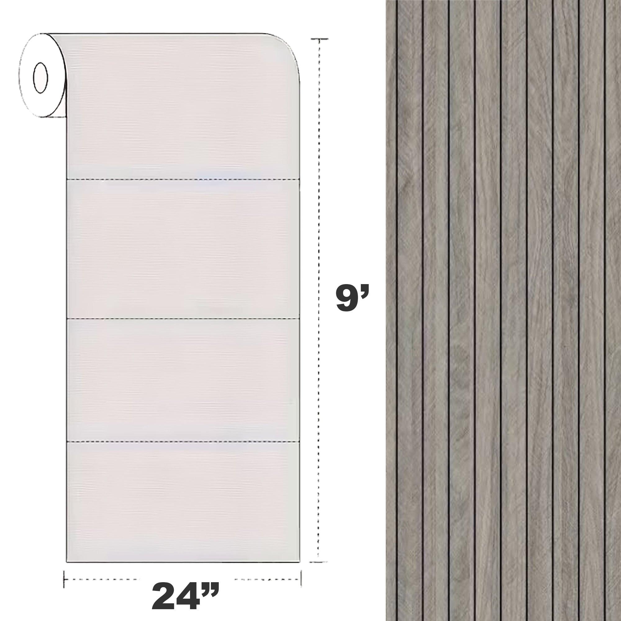 Peel & Stick Slat Textured Wallpaper Roll - Wood Grain Foam Decorative Wall Finishing - Grey