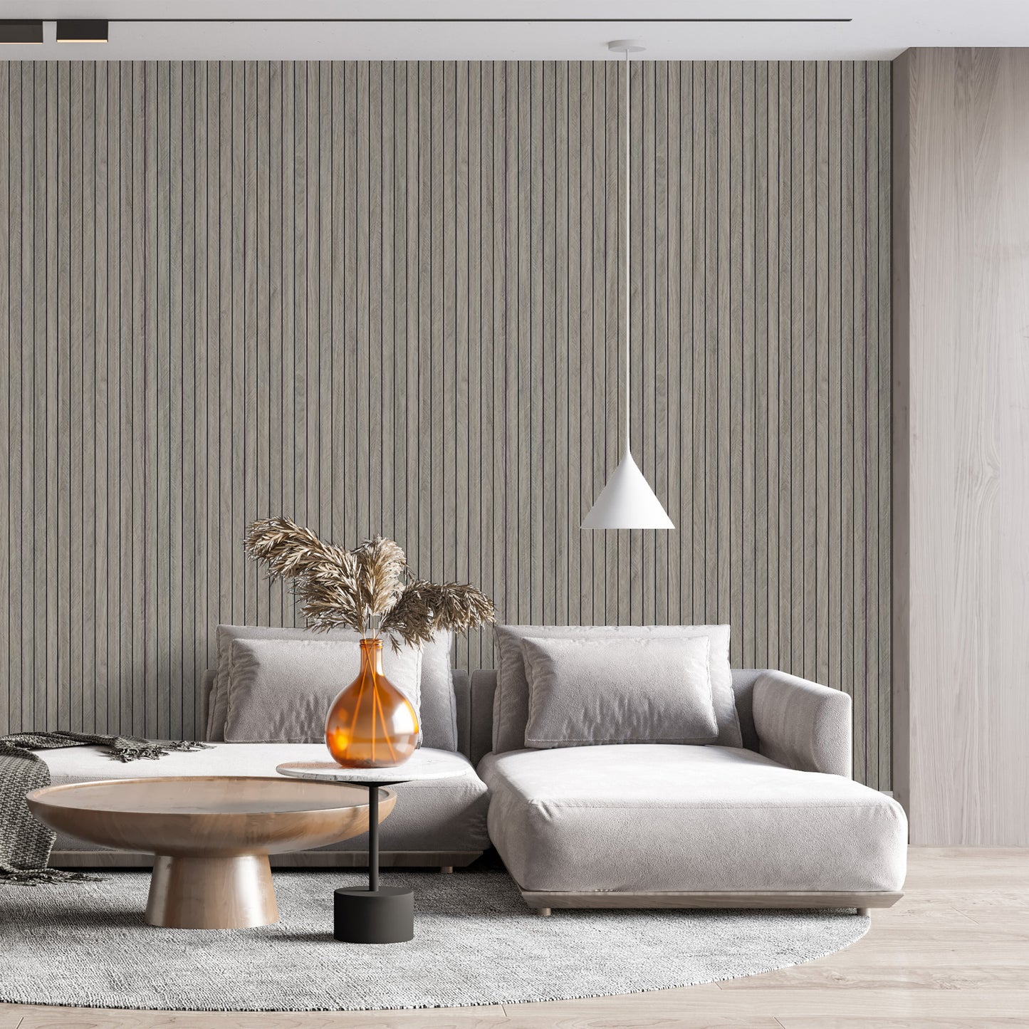Peel & Stick Slat Textured Wallpaper Roll - Wood Grain Foam Decorative Wall Finishing - Grey