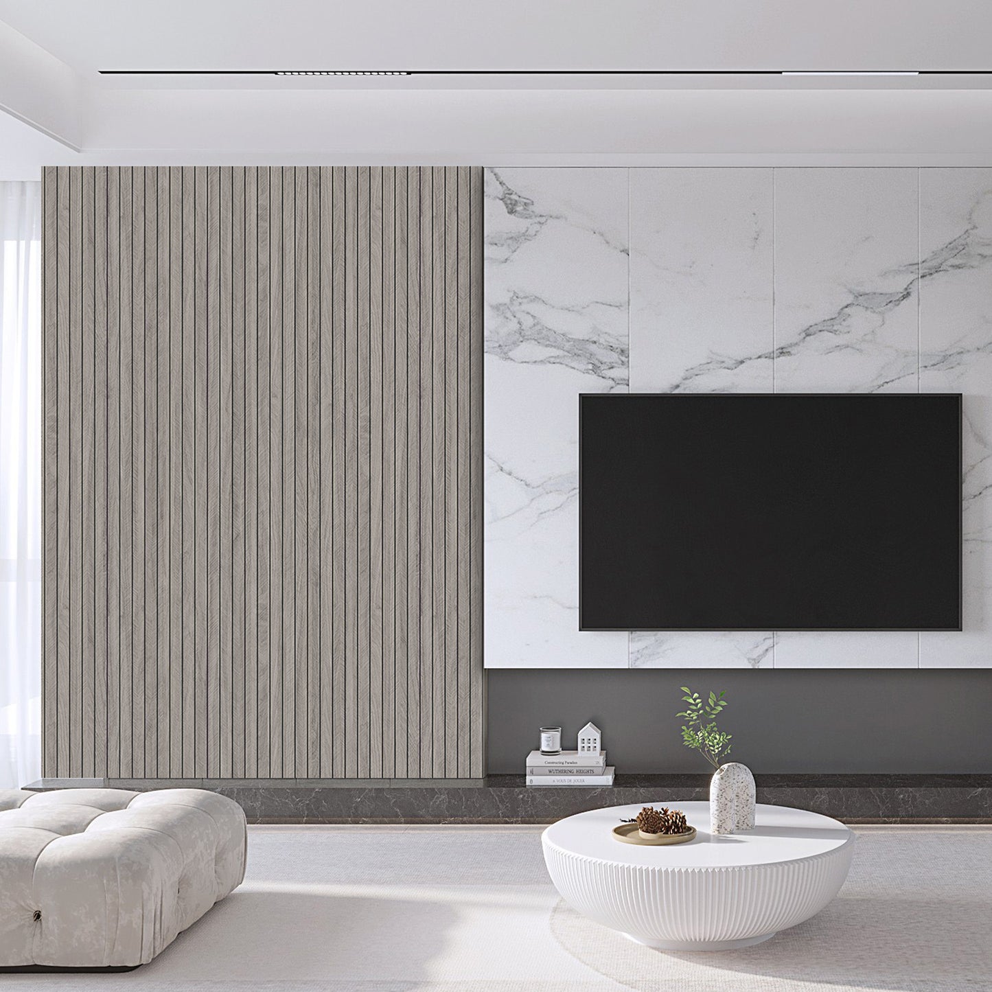 Peel & Stick Slat Textured Wallpaper Roll - Wood Grain Foam Decorative Wall Finishing - Grey