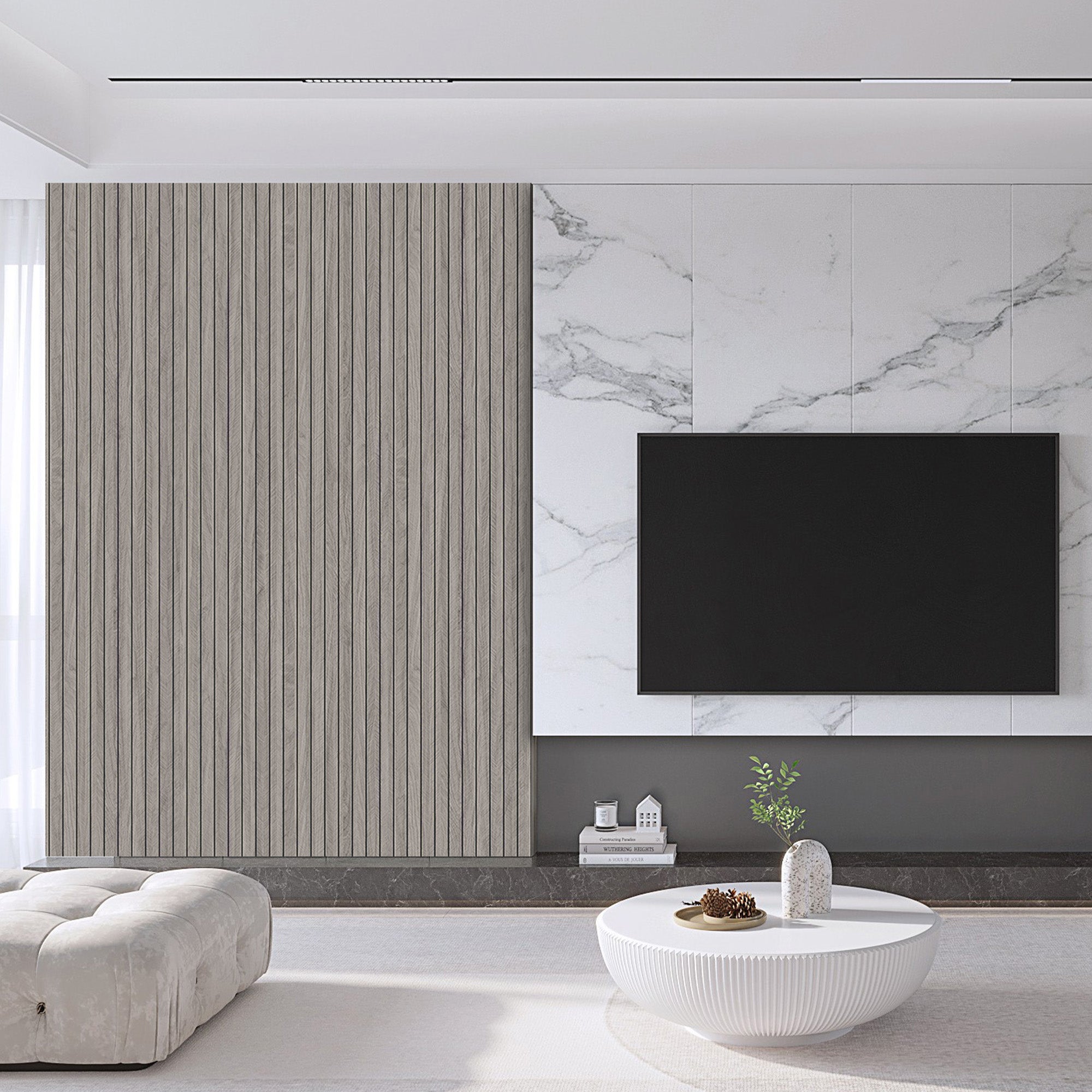 Peel & Stick Slat Textured Wallpaper Roll - Wood Grain Foam Decorative Wall Finishing - Grey