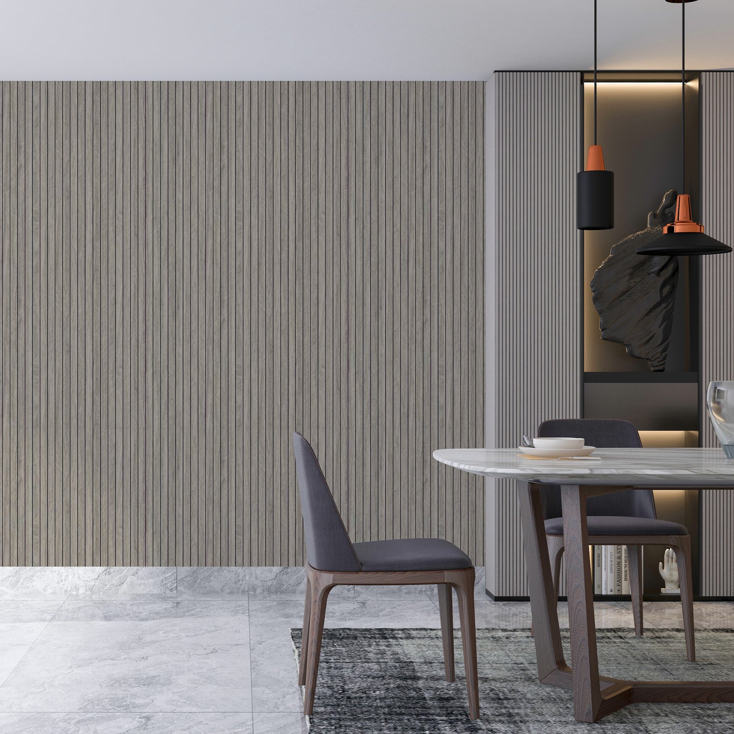 Peel & Stick Slat Textured Wallpaper Roll - Wood Grain Foam Decorative Wall Finishing - Grey