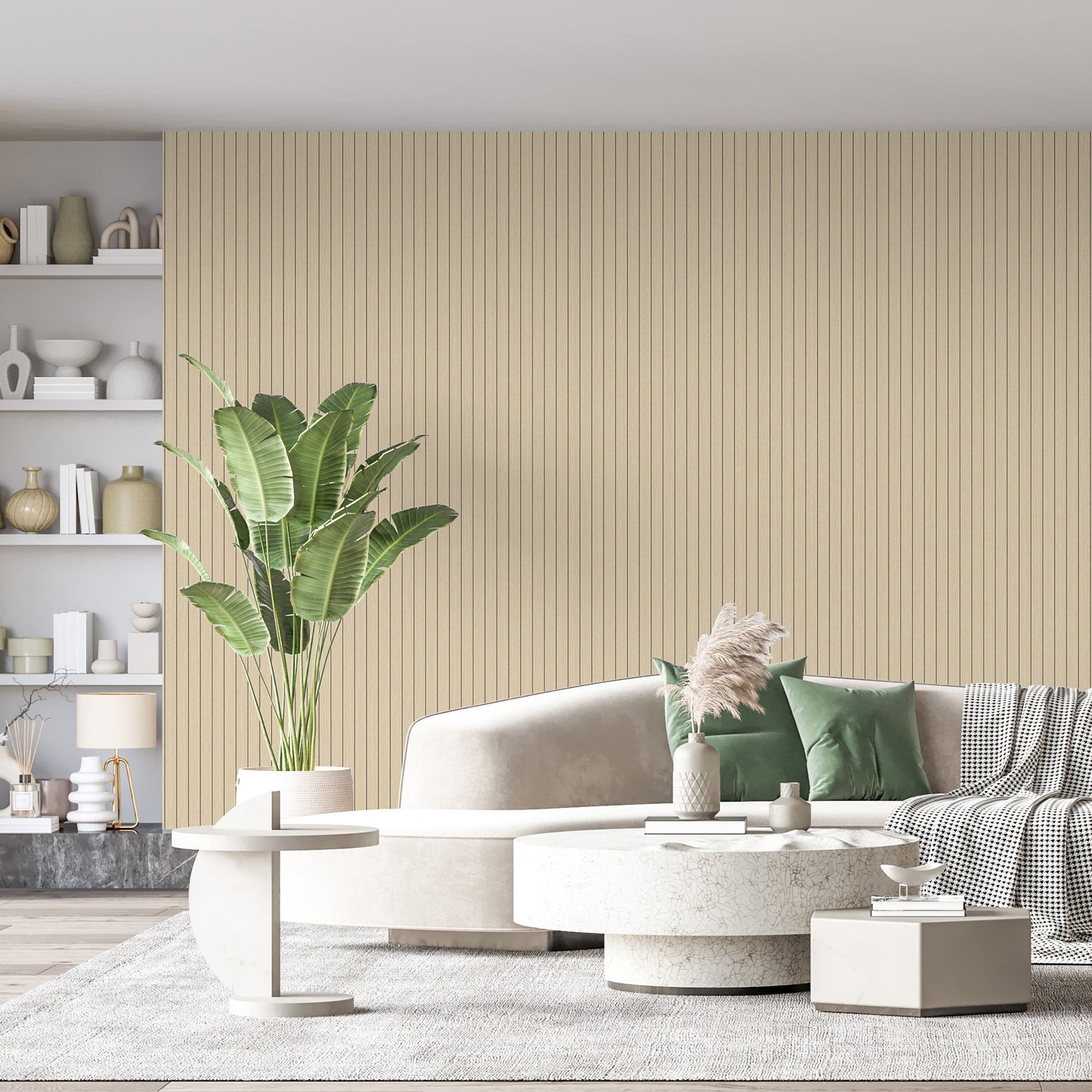 Peel & Stick Slat Textured Wallpaper Roll - Wood Grain Foam Decorative Wall Finishing - Beige