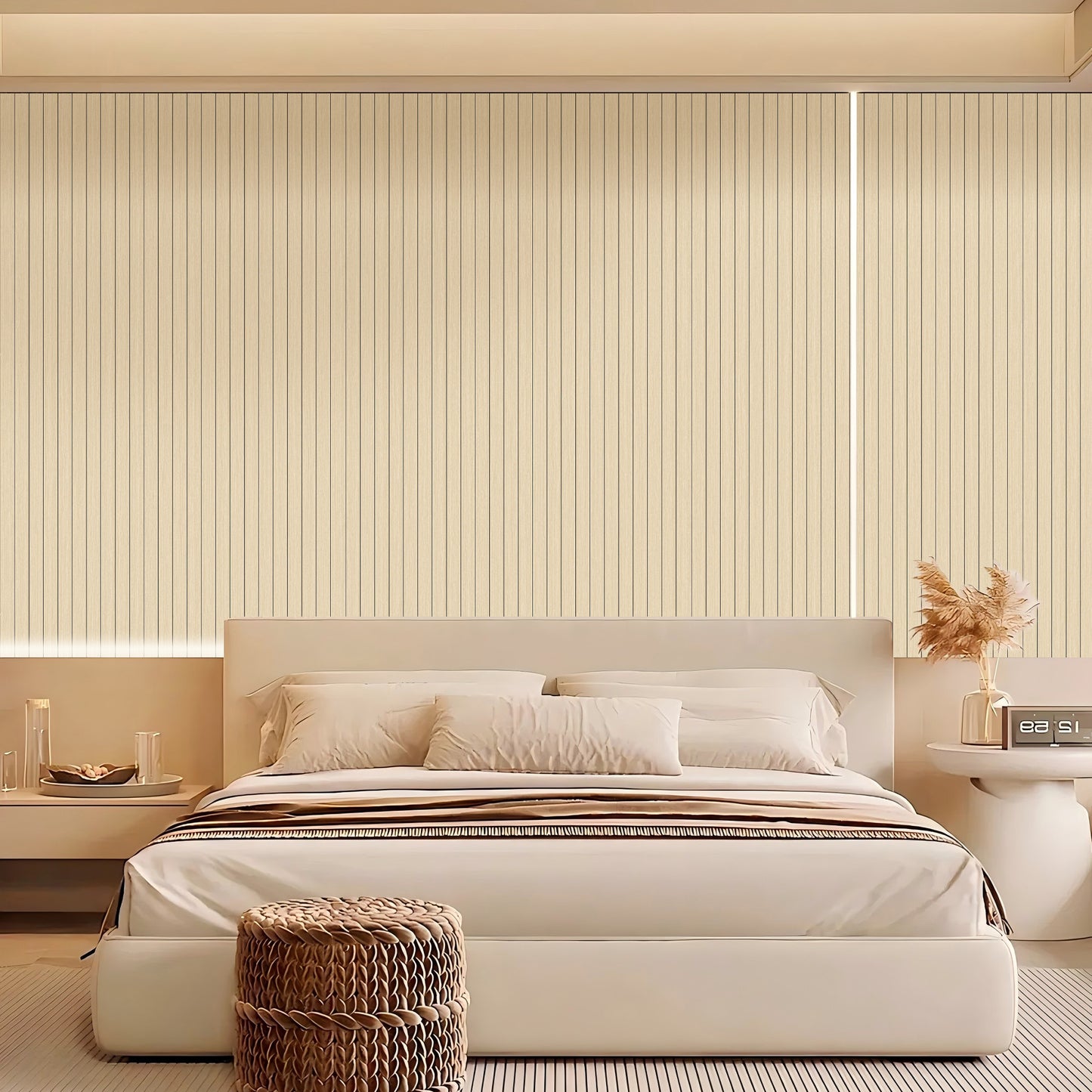 Peel & Stick Slat Textured Wallpaper Roll - Wood Grain Foam Decorative Wall Finishing - Beige