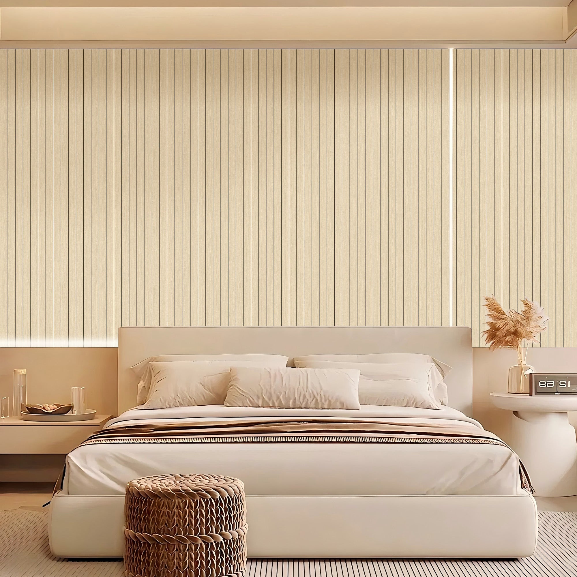 Peel & Stick Slat Textured Wallpaper Roll - Wood Grain Foam Decorative Wall Finishing - Beige