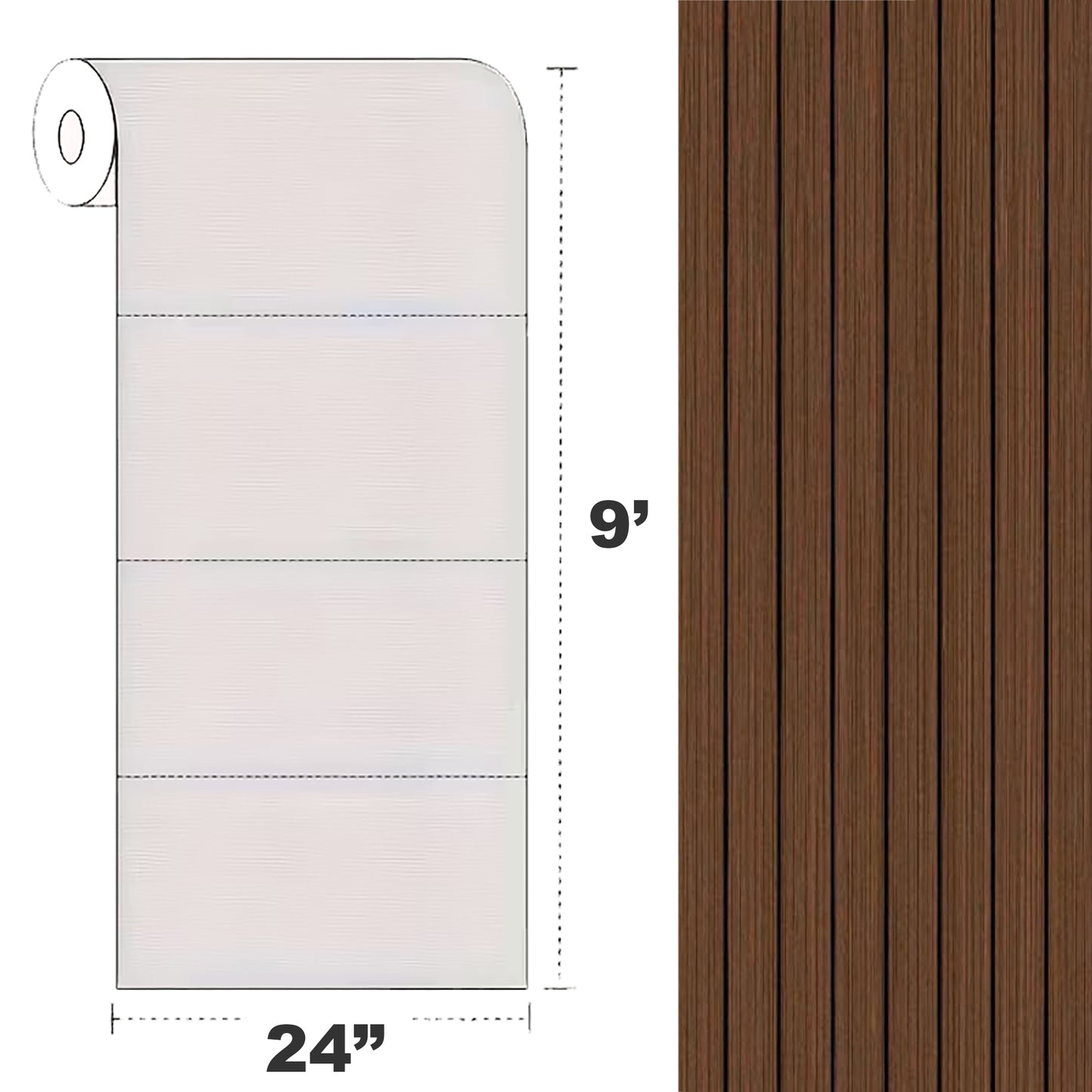 Peel & Stick Slat Textured Wallpaper Roll - Wood Grain Foam Decorative Wall Finishing - Brown
