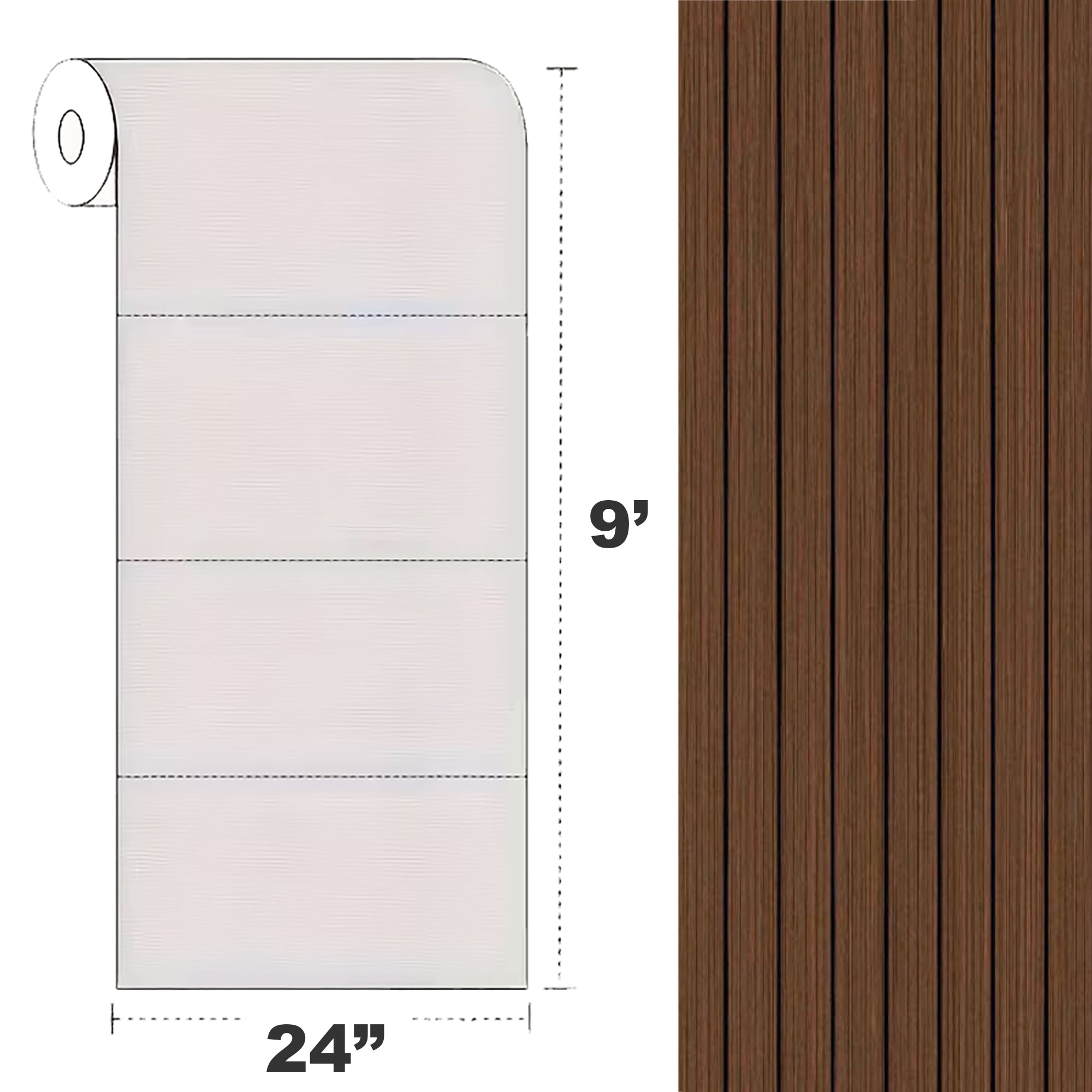 Peel & Stick Slat Textured Wallpaper Roll - Wood Grain Foam Decorative Wall Finishing - Brown