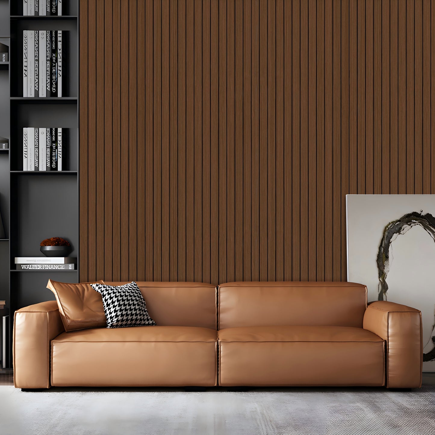 Peel & Stick Slat Textured Wallpaper Roll - Wood Grain Foam Decorative Wall Finishing - Brown