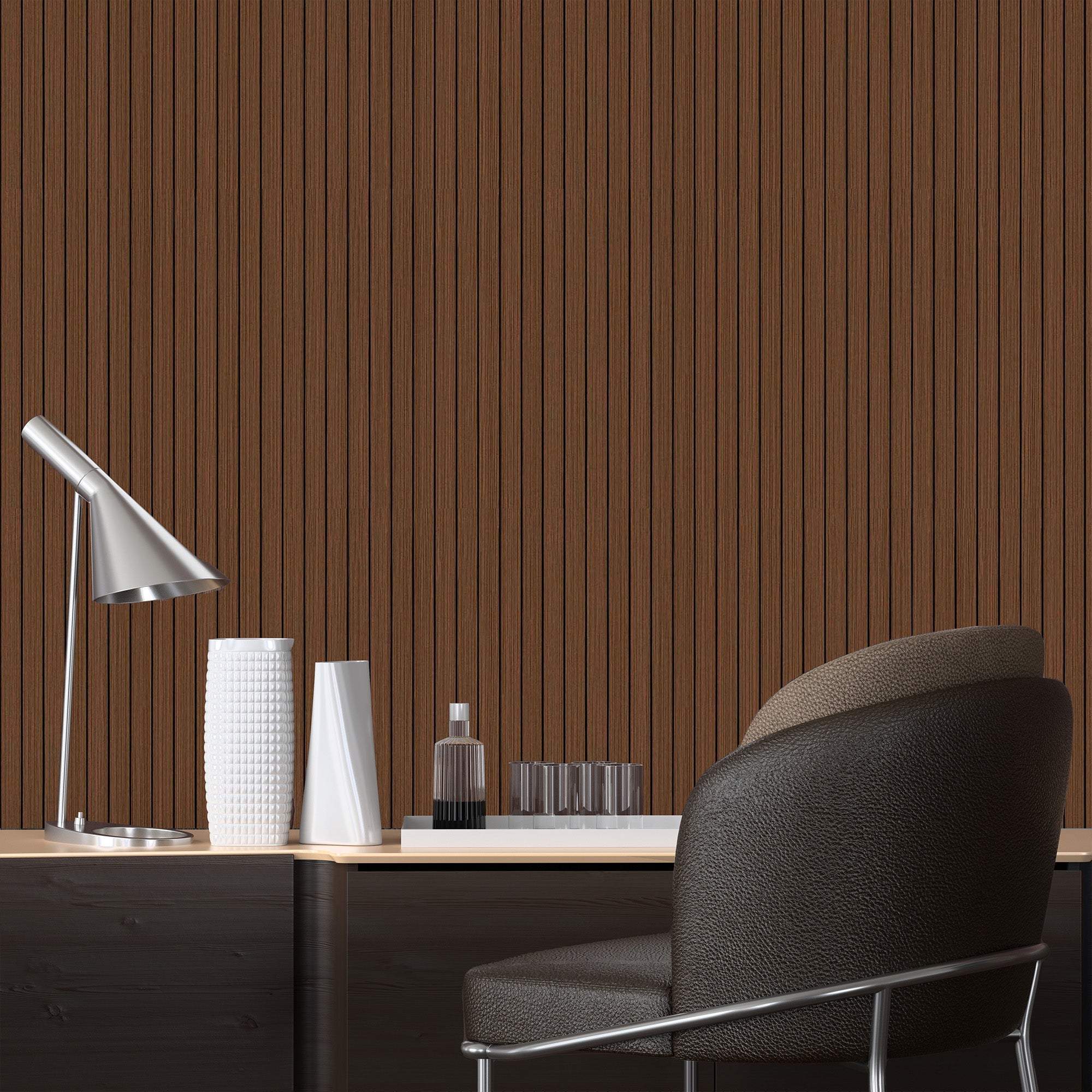 Peel & Stick Slat Textured Wallpaper Roll - Wood Grain Foam Decorative Wall Finishing - Brown