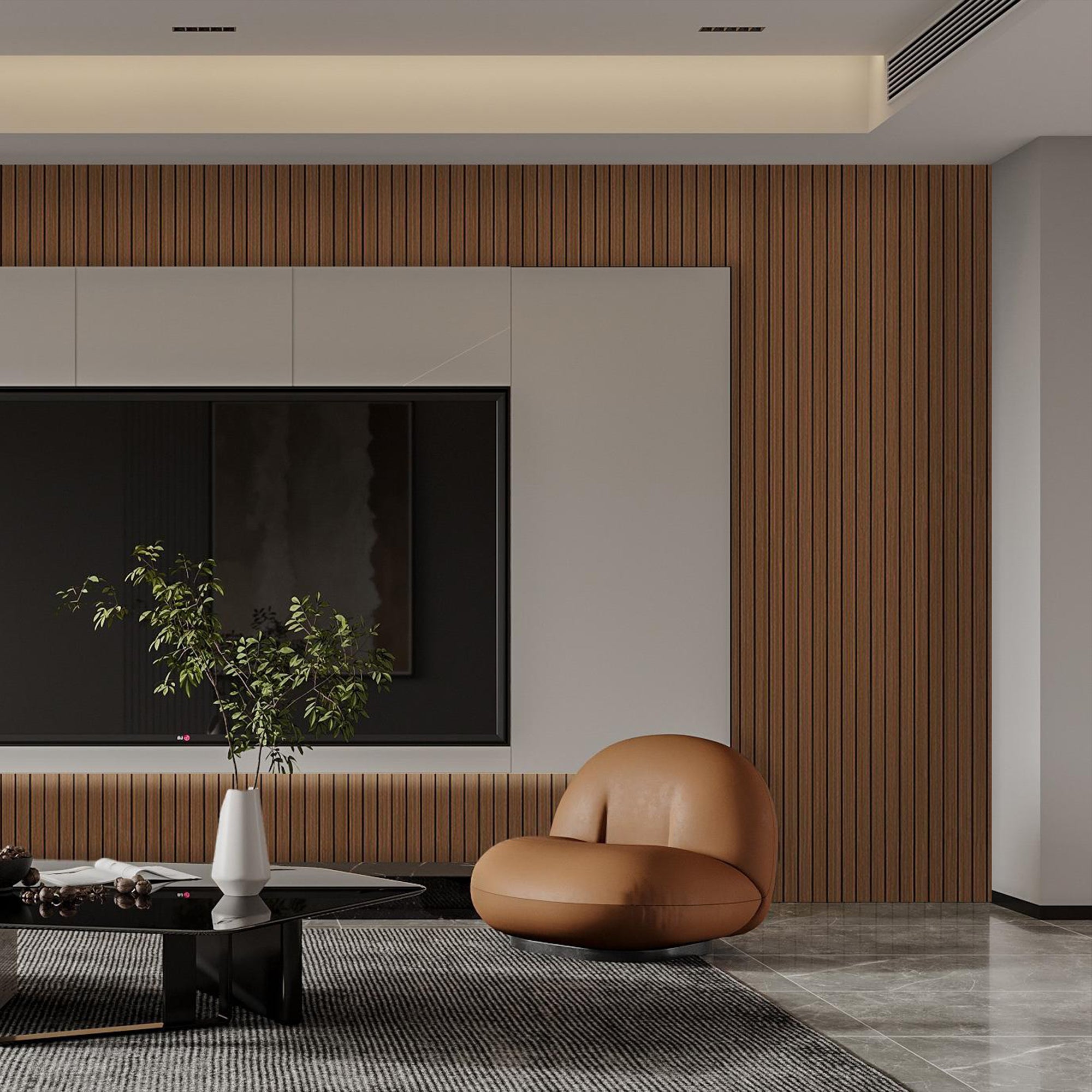 Peel & Stick Slat Textured Wallpaper Roll - Wood Grain Foam Decorative Wall Finishing - Brown