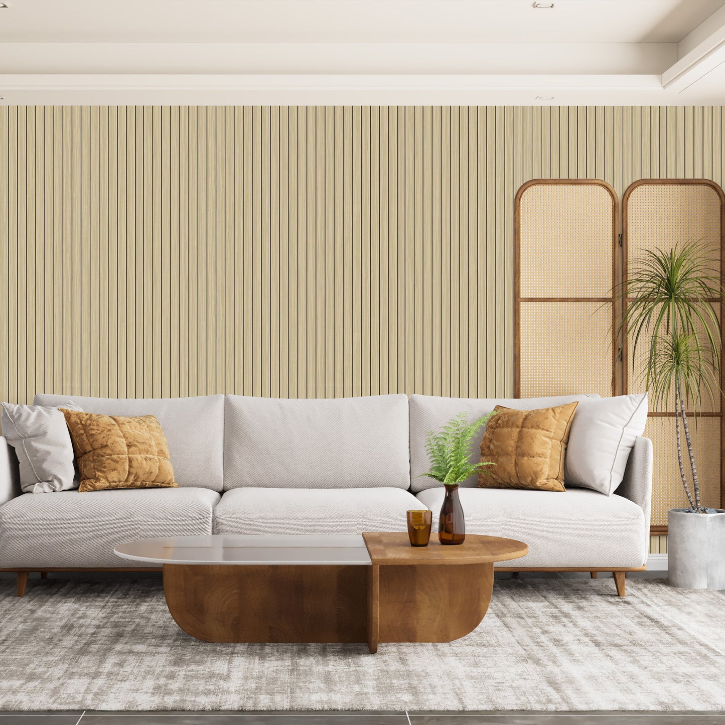 Peel & Stick Slat Textured Wallpaper Roll - Wood Grain Foam Decorative Wall Finishing - Light Brown