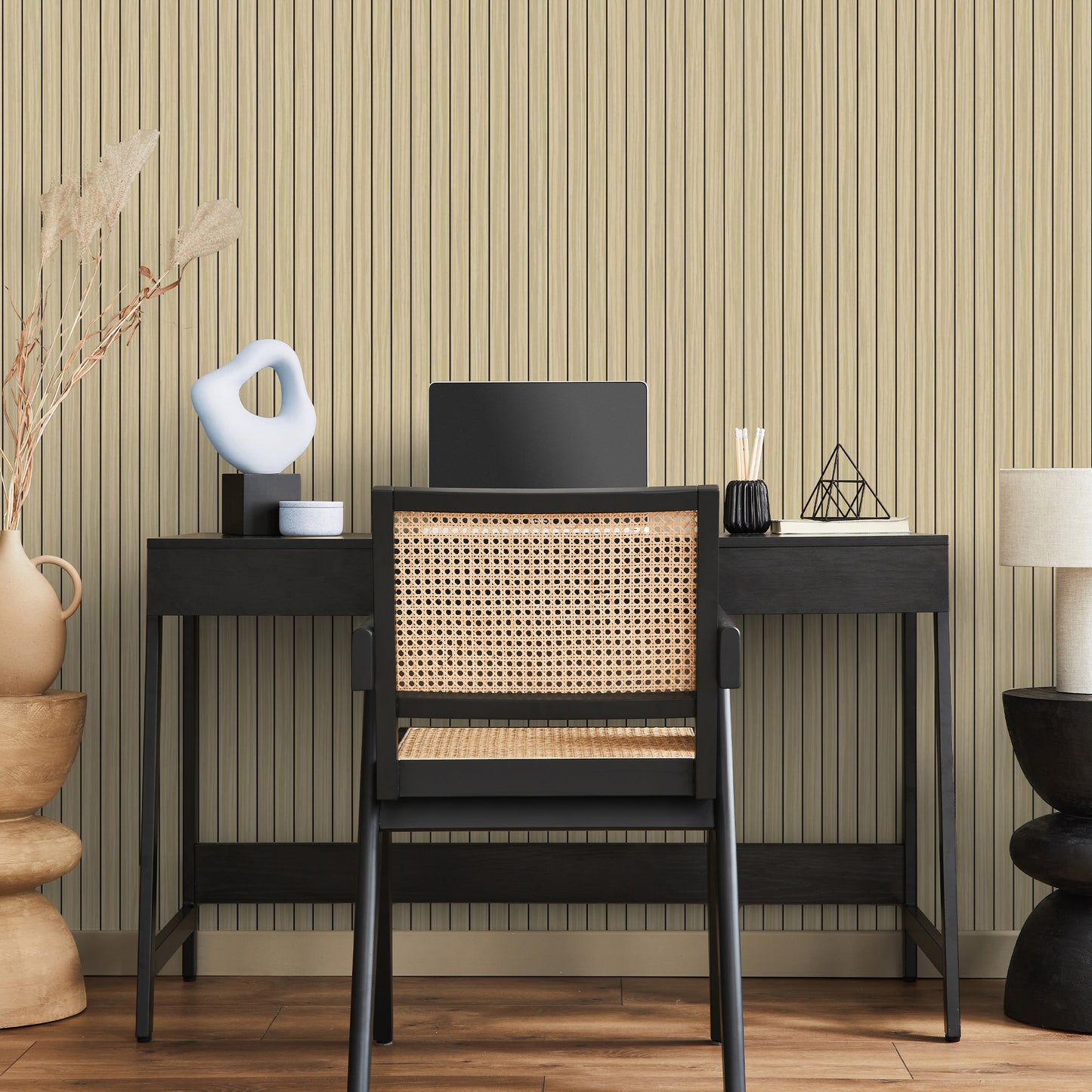 Peel & Stick Slat Textured Wallpaper Roll - Wood Grain Foam Decorative Wall Finishing - Light Brown