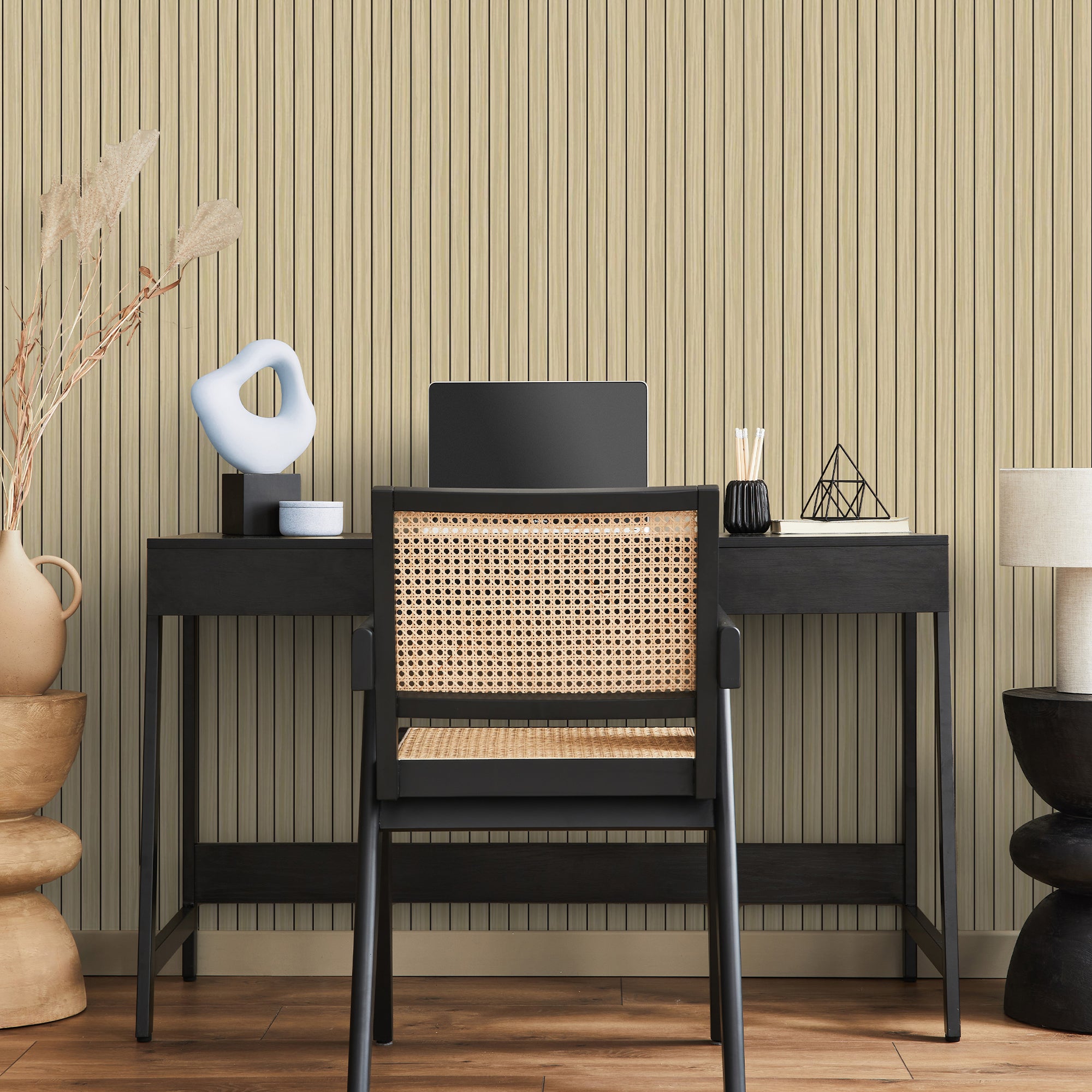 Peel & Stick Slat Textured Wallpaper Roll - Wood Grain Foam Decorative Wall Finishing - Light Brown