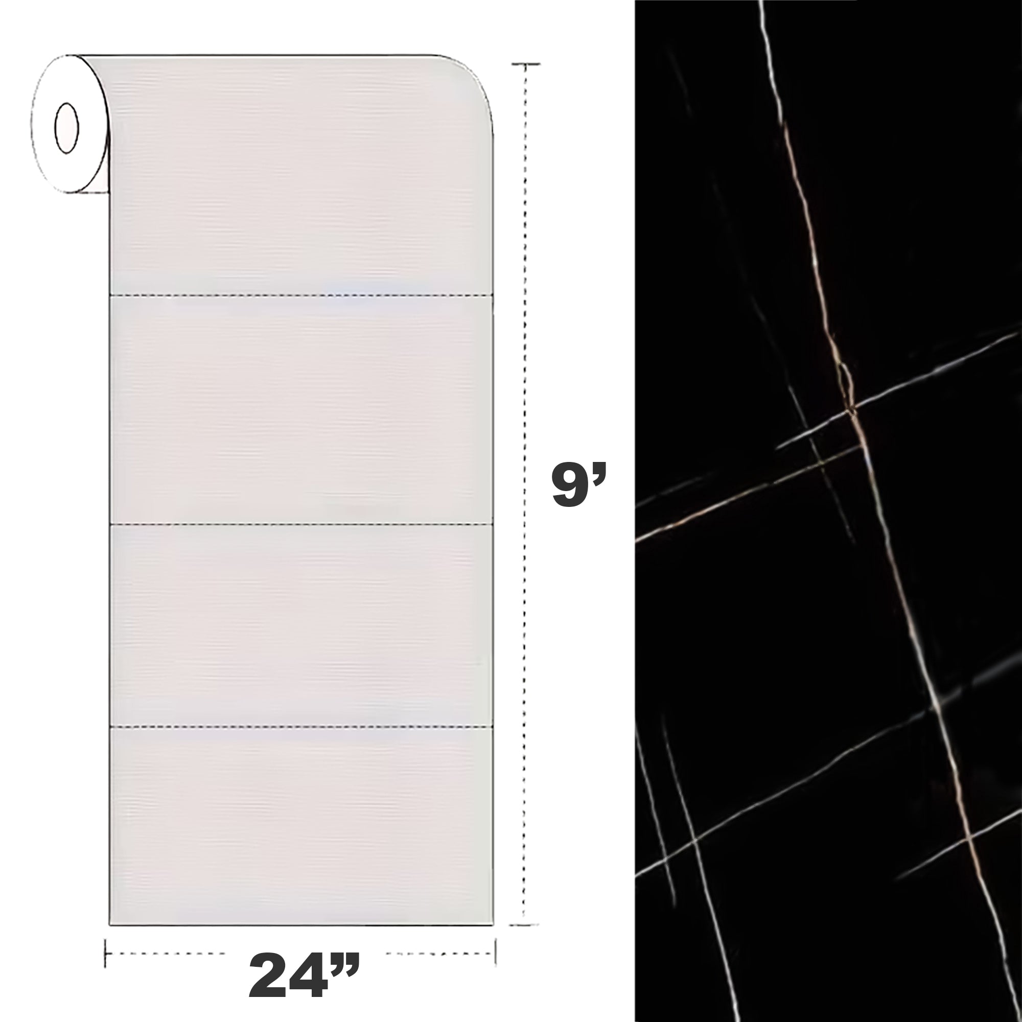 Peel & Stick Marble Wallpaper Roll - Self-Adhesive Glossy Waterproof Foam Decorative Wall Finishing - Black, White Stripes