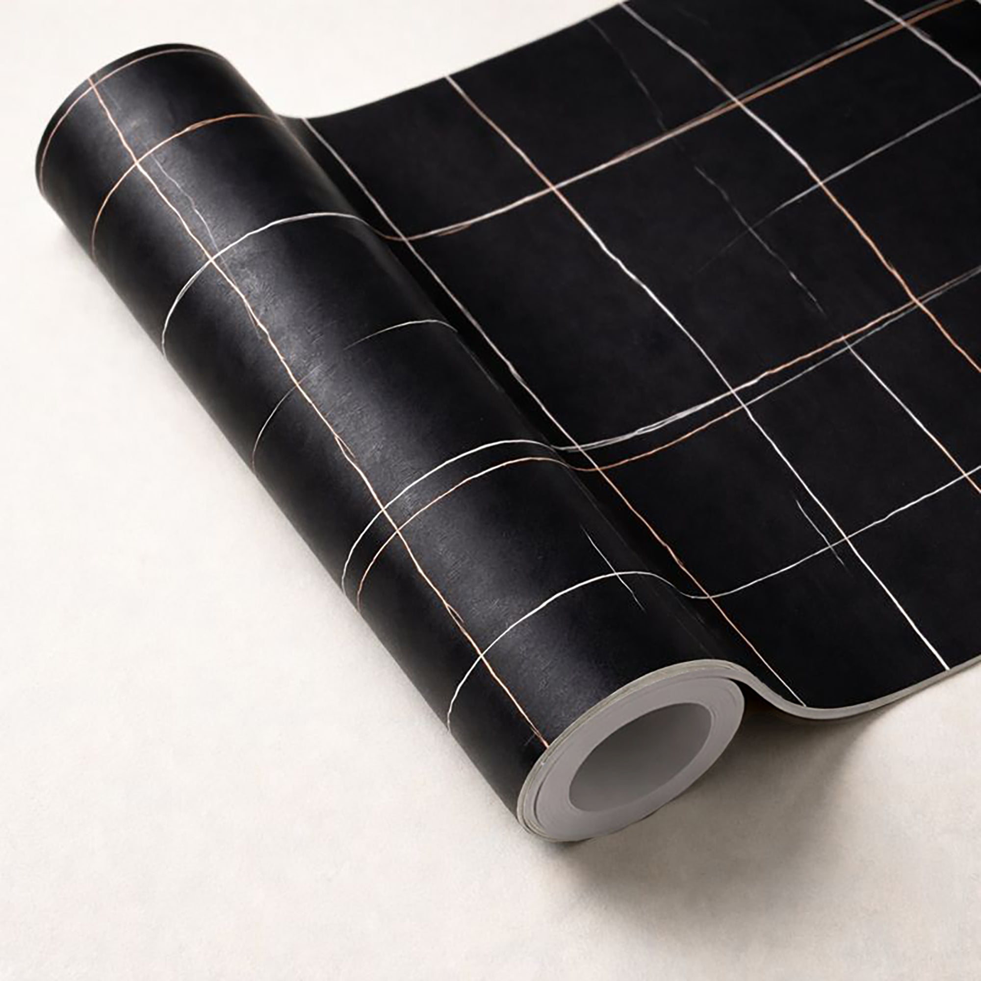 Peel & Stick Marble Wallpaper Roll - Self-Adhesive Glossy Waterproof Foam Decorative Wall Finishing - Black, White Stripes