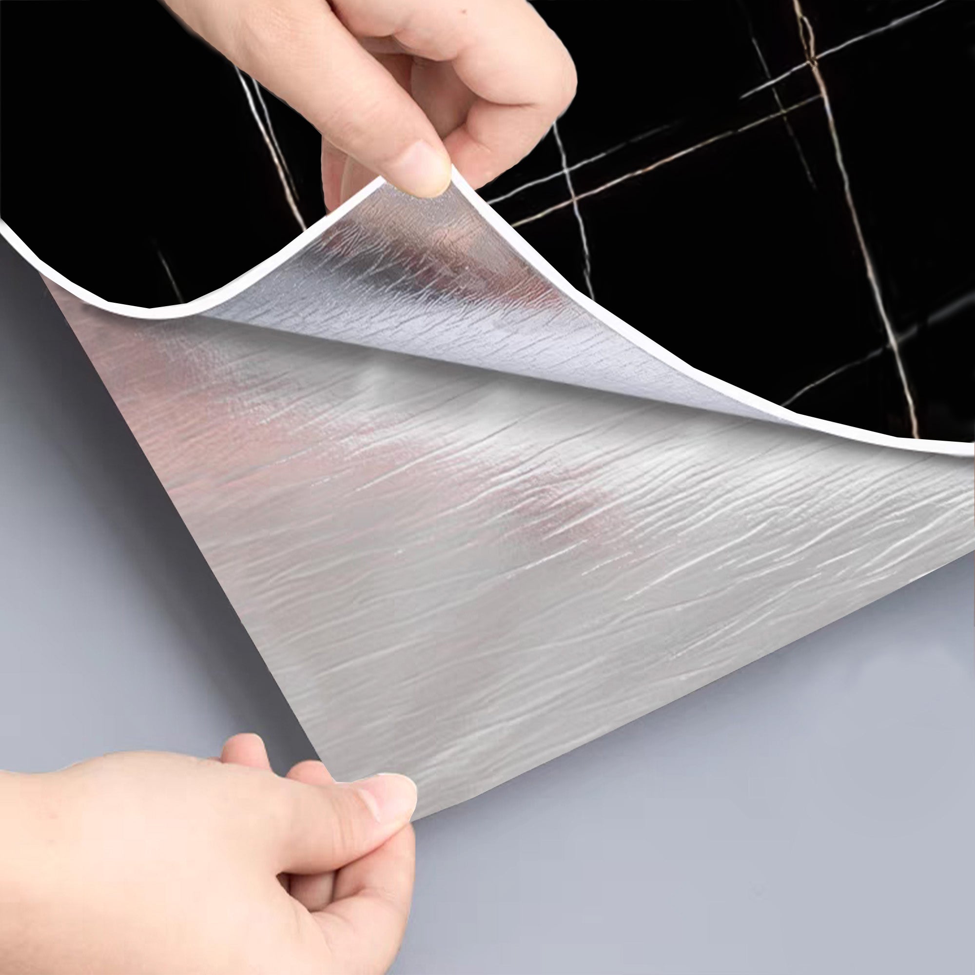 Peel & Stick Marble Wallpaper Roll - Self-Adhesive Glossy Waterproof Foam Decorative Wall Finishing - Black, White Stripes