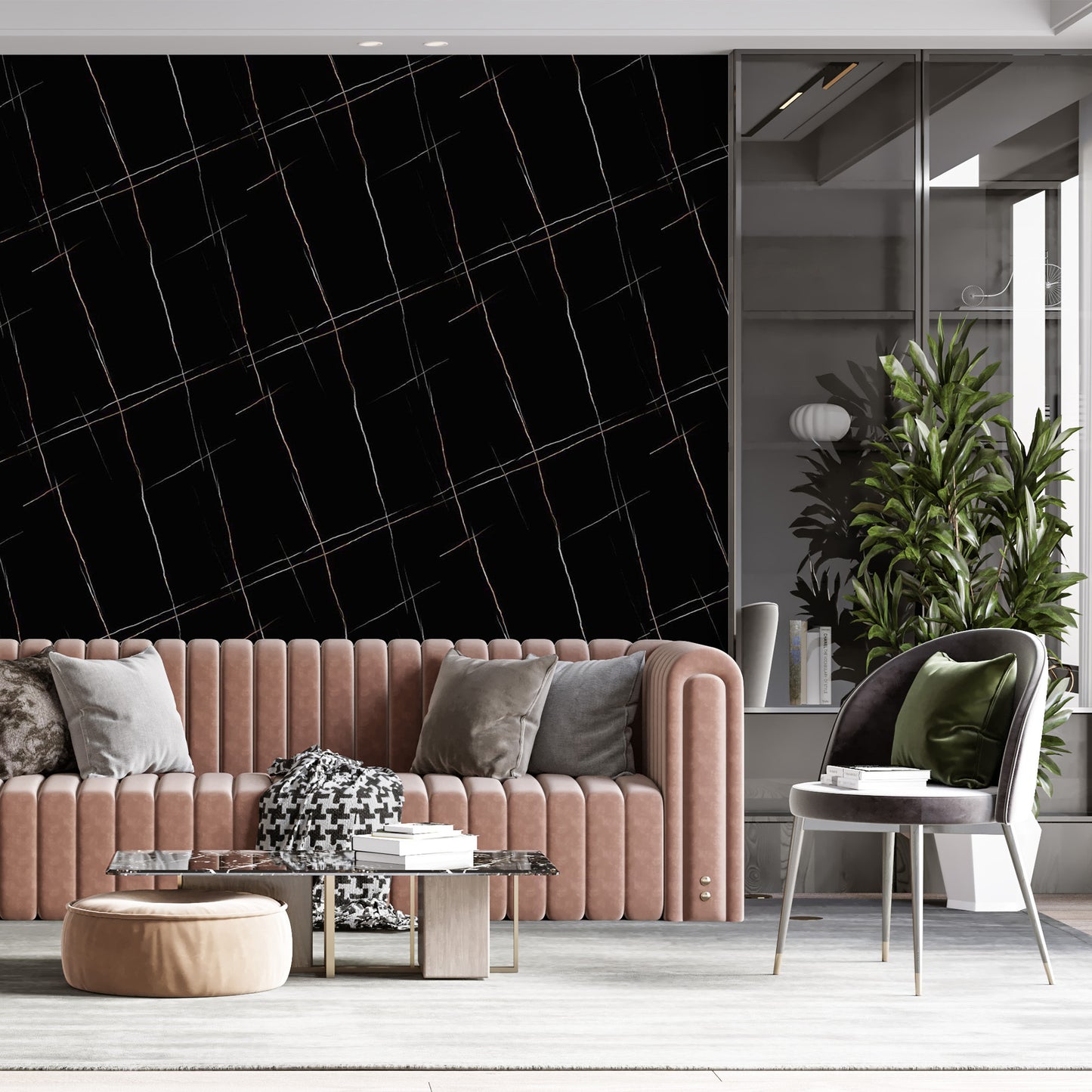 Peel & Stick Marble Wallpaper Roll - Self-Adhesive Glossy Waterproof Foam Decorative Wall Finishing - Black, White Stripes