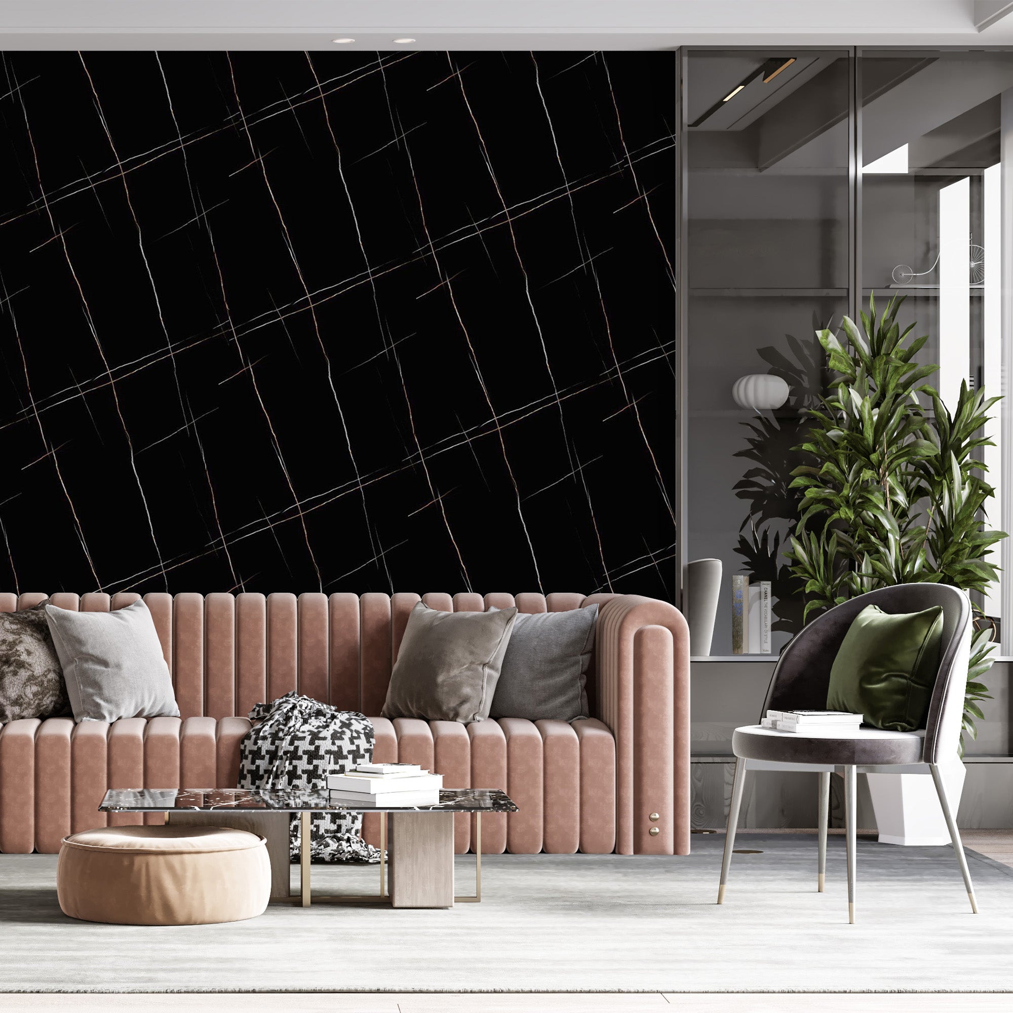 Peel & Stick Marble Wallpaper Roll - Self-Adhesive Glossy Waterproof Foam Decorative Wall Finishing - Black, White Stripes