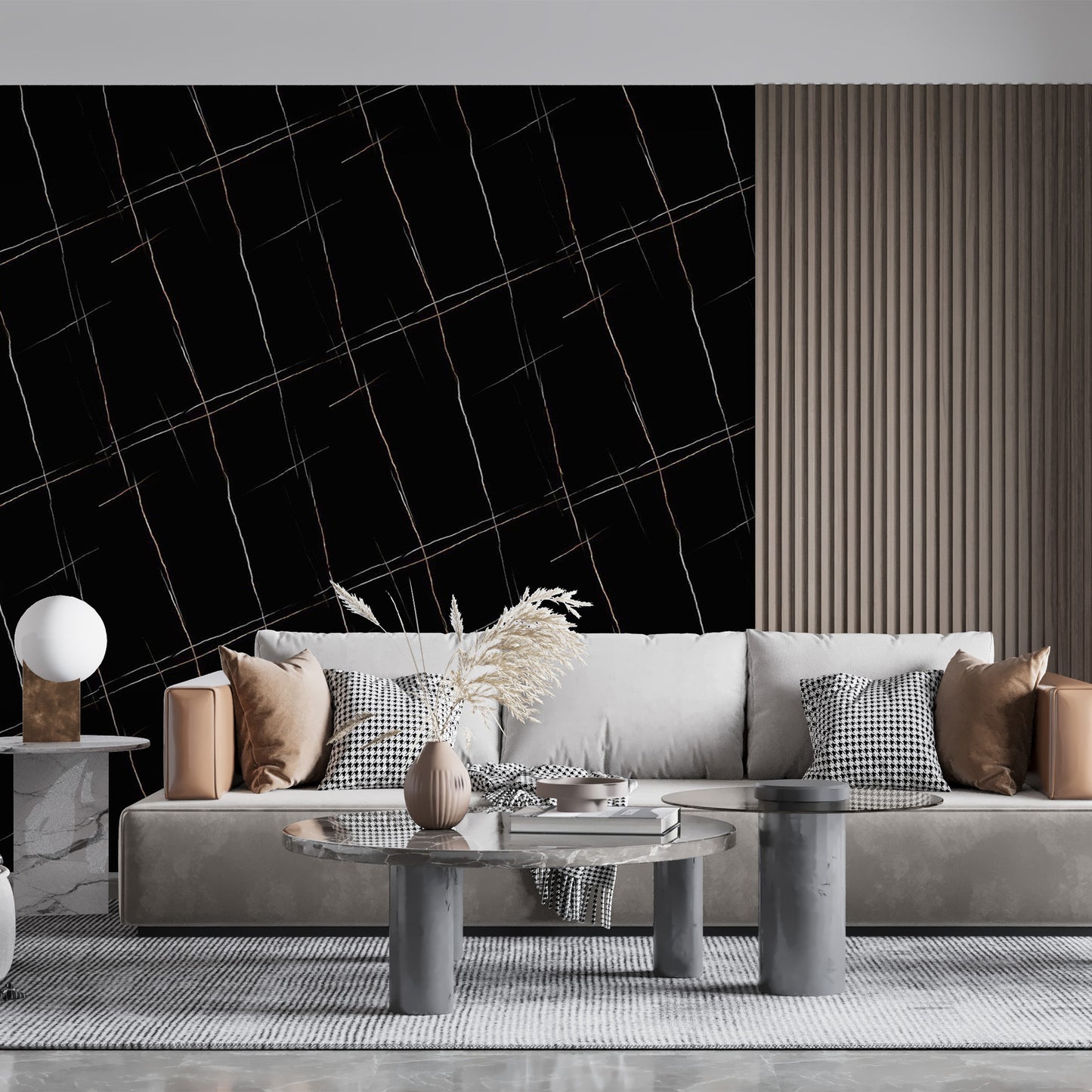 Peel & Stick Marble Wallpaper Roll - Self-Adhesive Glossy Waterproof Foam Decorative Wall Finishing - Black, White Stripes