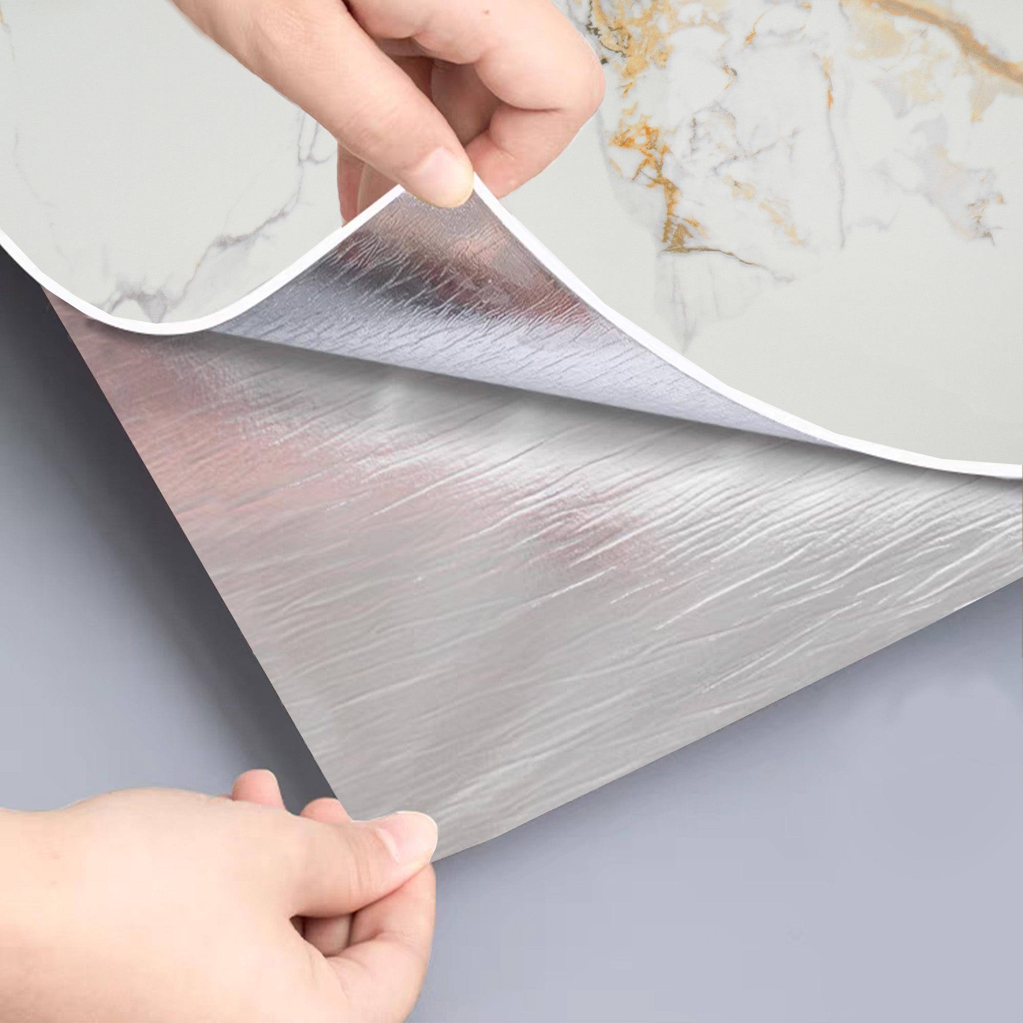 Peel & Stick Marble Wallpaper Roll - Self-Adhesive Glossy Waterproof Foam Decorative Wall Finishing - White, Grey Gold Veins