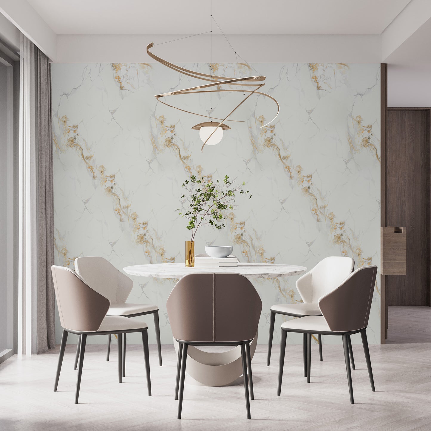 Peel & Stick Marble Wallpaper Roll - Self-Adhesive Glossy Waterproof Foam Decorative Wall Finishing - White, Grey Gold Veins