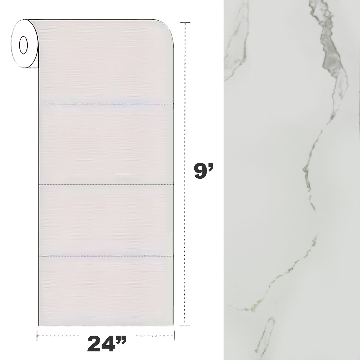 Peel & Stick Marble Wallpaper Roll - Self-Adhesive Glossy Waterproof Foam Decorative Wall Finishing - White, Dark Grey Veins