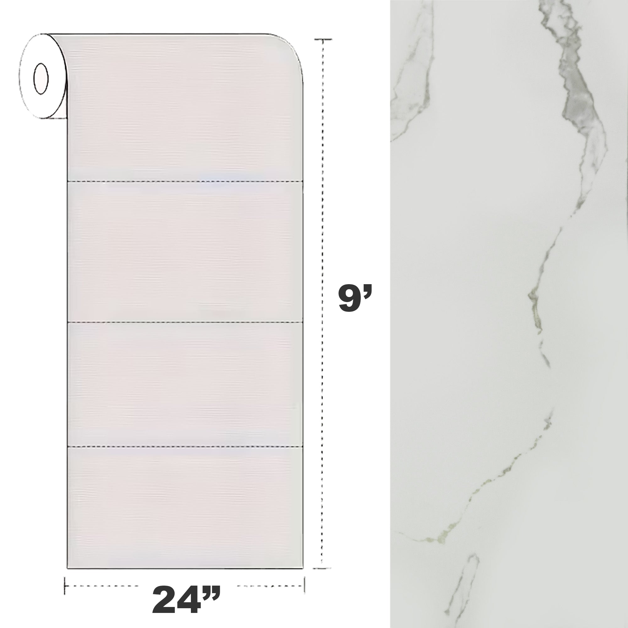 Peel & Stick Marble Wallpaper Roll - Self-Adhesive Glossy Waterproof Foam Decorative Wall Finishing - White, Dark Grey Veins