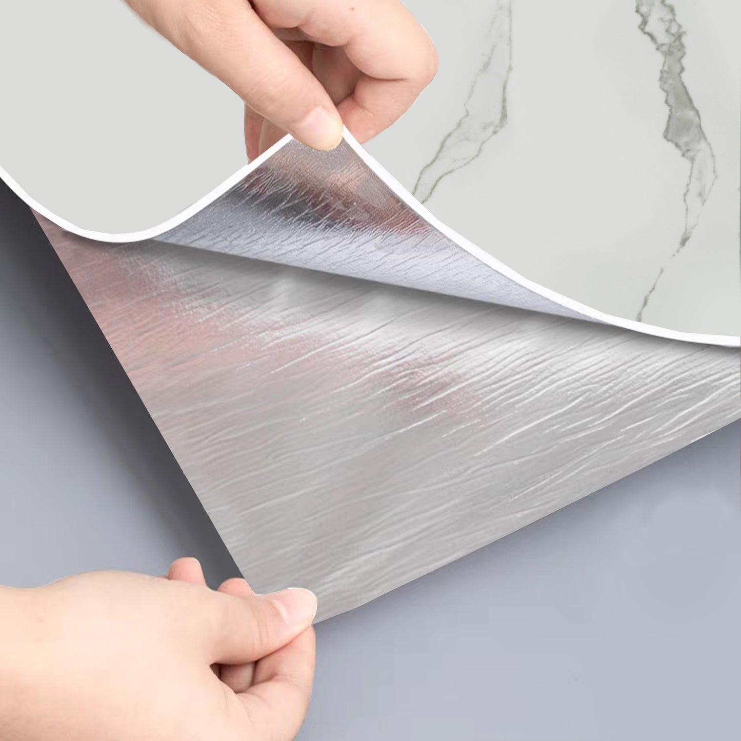 Peel & Stick Marble Wallpaper Roll - Self-Adhesive Glossy Waterproof Foam Decorative Wall Finishing - White, Dark Grey Veins