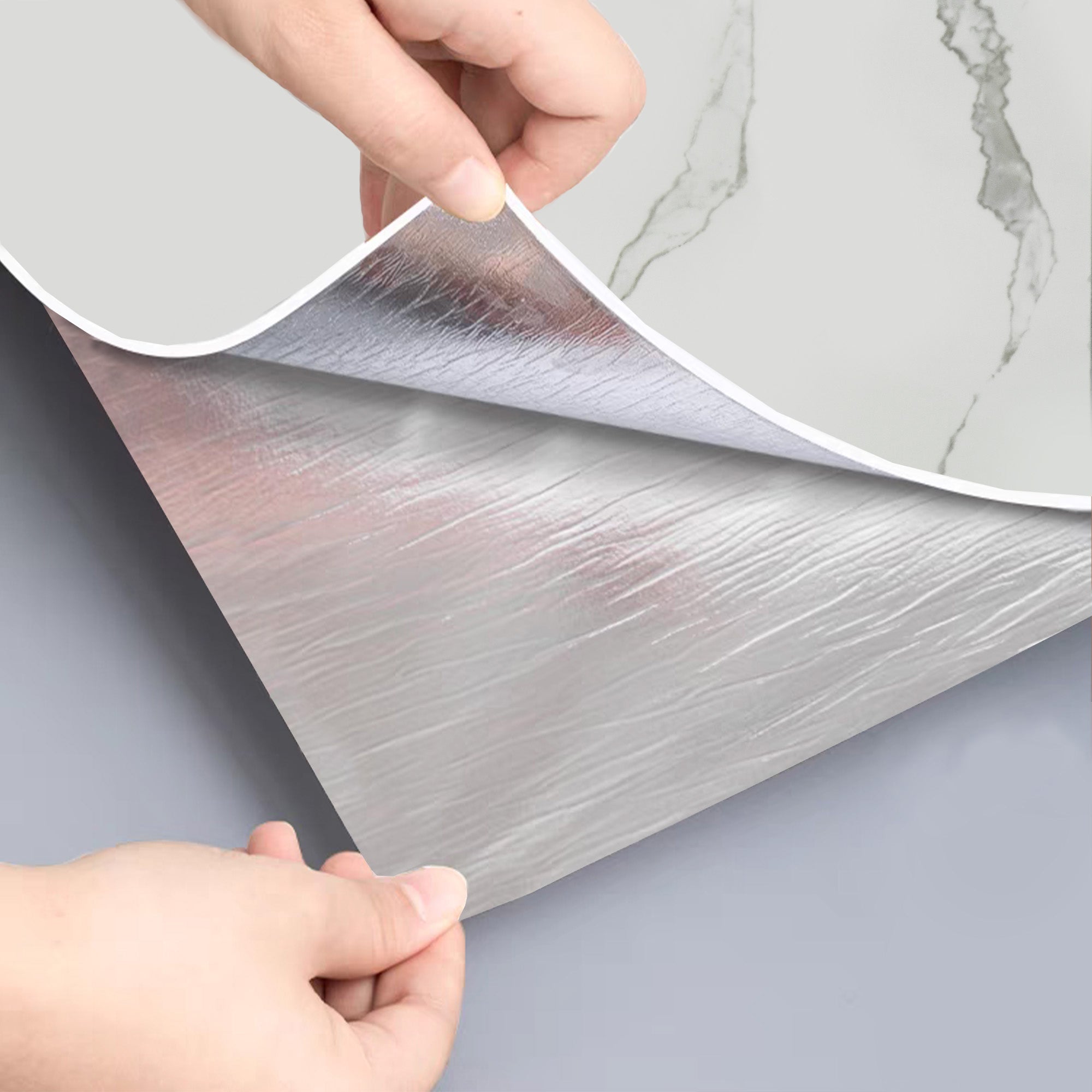 Peel & Stick Marble Wallpaper Roll - Self-Adhesive Glossy Waterproof Foam Decorative Wall Finishing - White, Dark Grey Veins