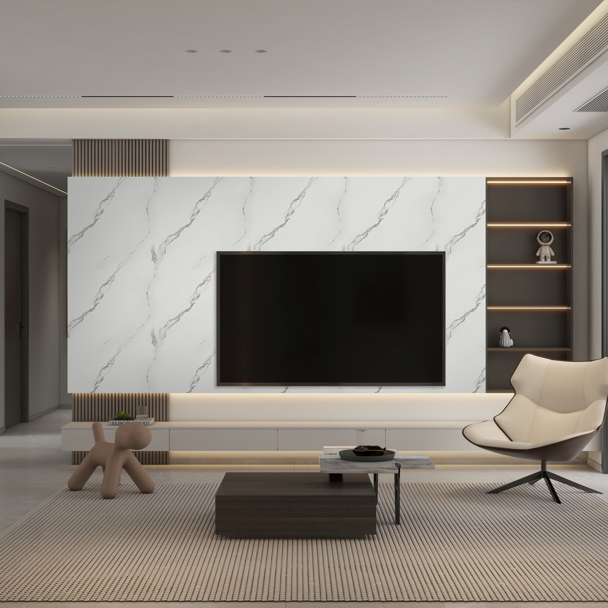 Peel & Stick Marble Wallpaper Roll - Self-Adhesive Glossy Waterproof Foam Decorative Wall Finishing - White, Dark Grey Veins