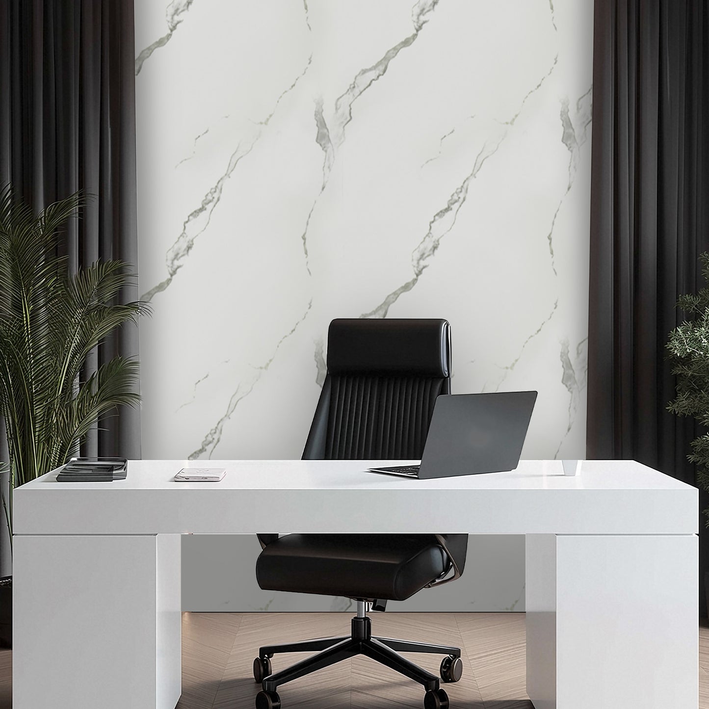 Peel & Stick Marble Wallpaper Roll - Self-Adhesive Glossy Waterproof Foam Decorative Wall Finishing - White, Dark Grey Veins