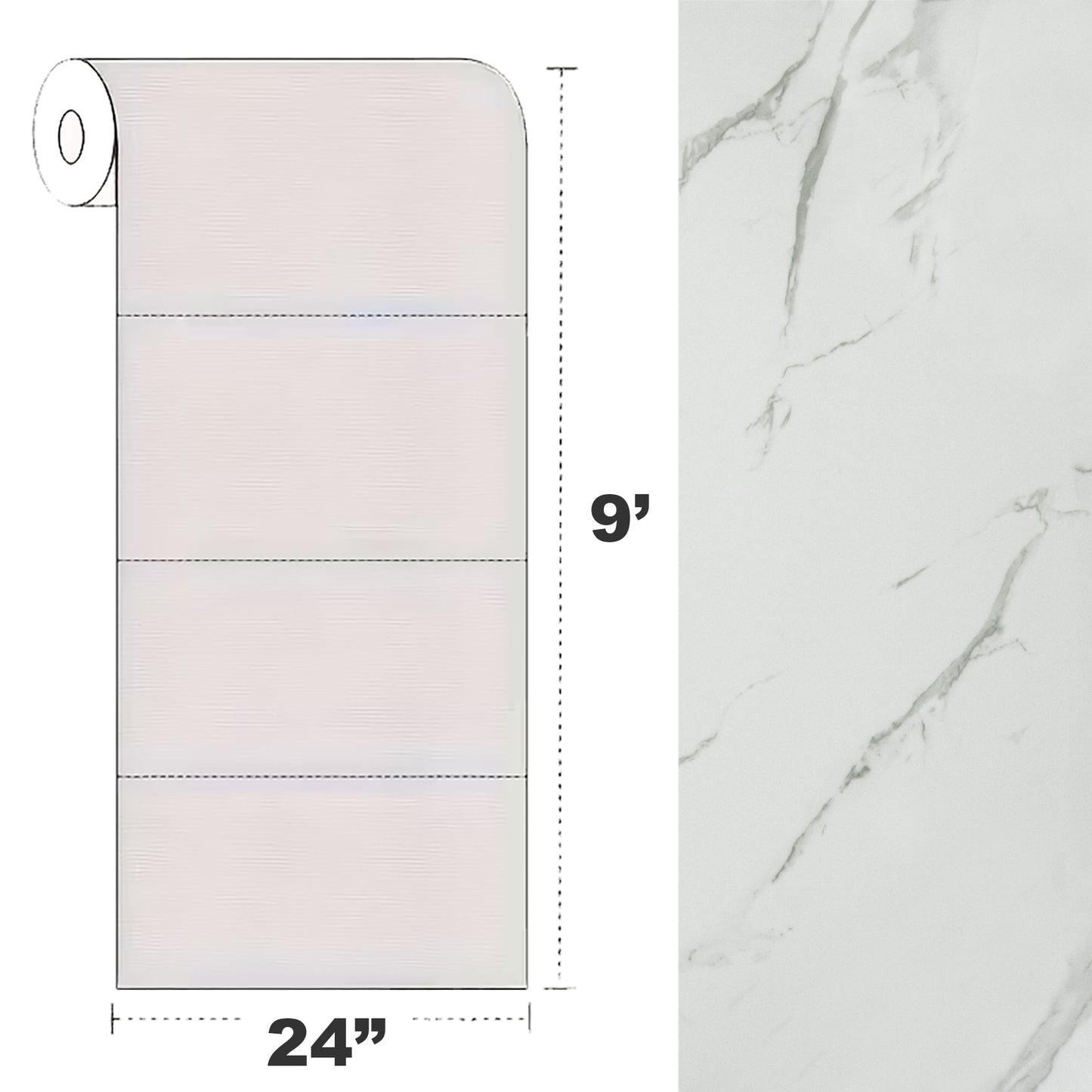 Peel & Stick Marble Wallpaper Roll - Self-Adhesive Glossy Waterproof Foam Decorative Wall Finishing - White, Light Grey Veins