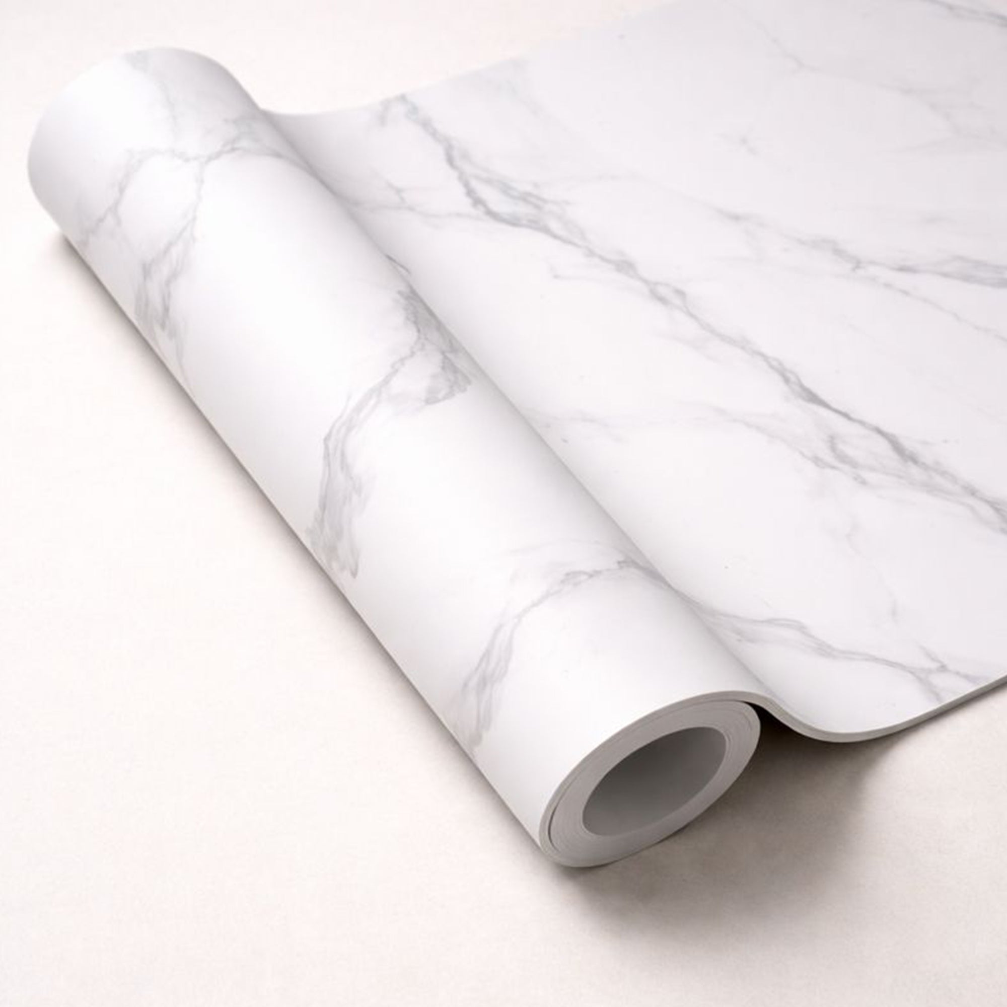 Peel & Stick Marble Wallpaper Roll - Self-Adhesive Glossy Waterproof Foam Decorative Wall Finishing - White, Light Grey Veins